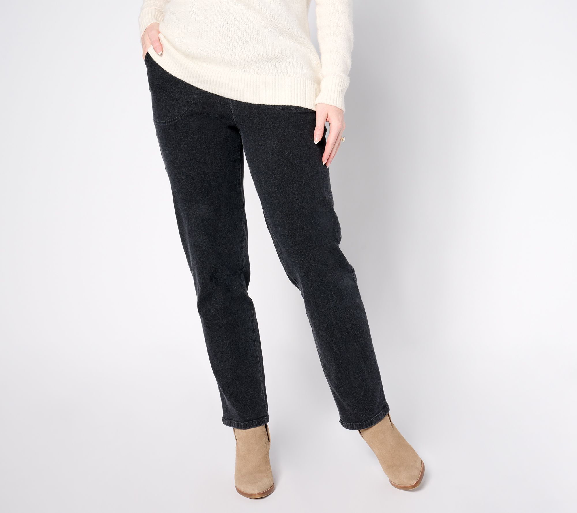 SUNNYLiFE Women's Petite Pants 2XP Denim & Co. Original Waist Side Black A670814