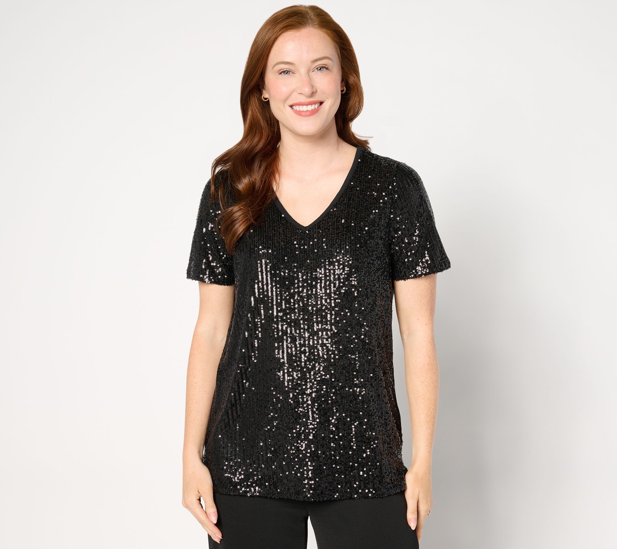Belle by Kim Gravel Women's Top Sz 2XS (XXS) Sequin Front Knit