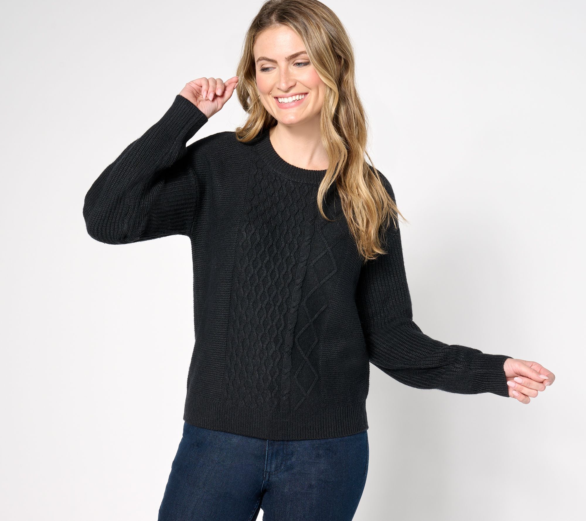 Anybody Women's Top Sweater Sz 2XS (XXS) Mixed Stitch Crewneck Black A670913