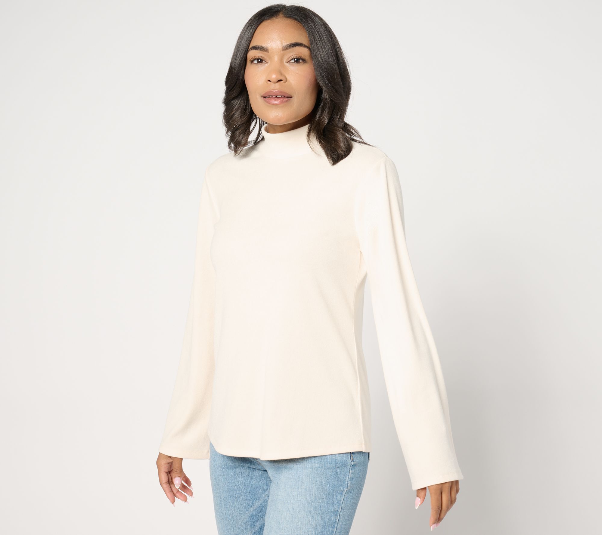 Maya J Women's Top Sweater Sz L Luxe Mock Neck Bell Sleeves White A672919