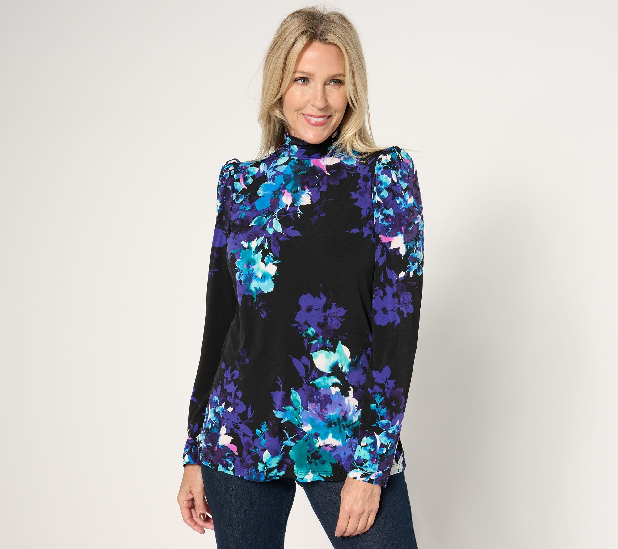 Susan Graver Women's Top Sz L Printed Liquid Knit Puff Multi