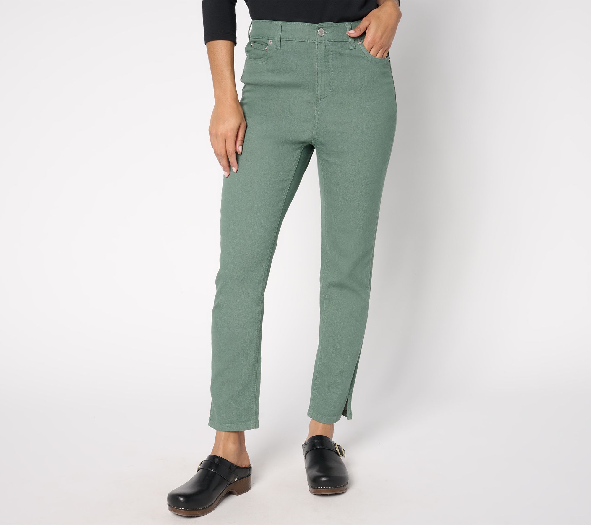 Denim & Co. Women's Pants Sz 12 Classic Color Ankle Jean Green A675122