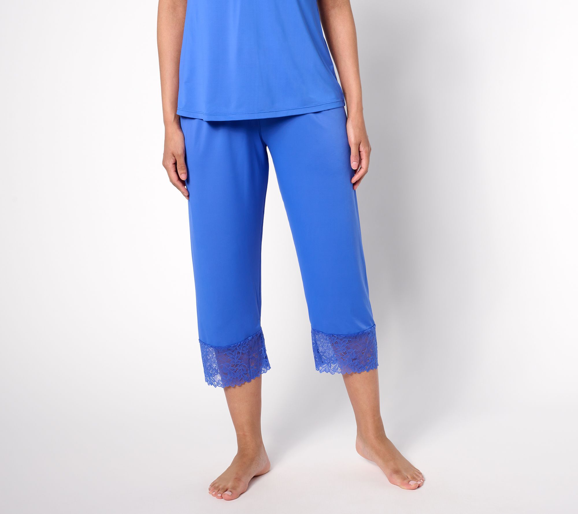 SUNNYLiFE Women's Sleepwear Sz L Breezies Lounge Lace Trim Pant Blue A677252