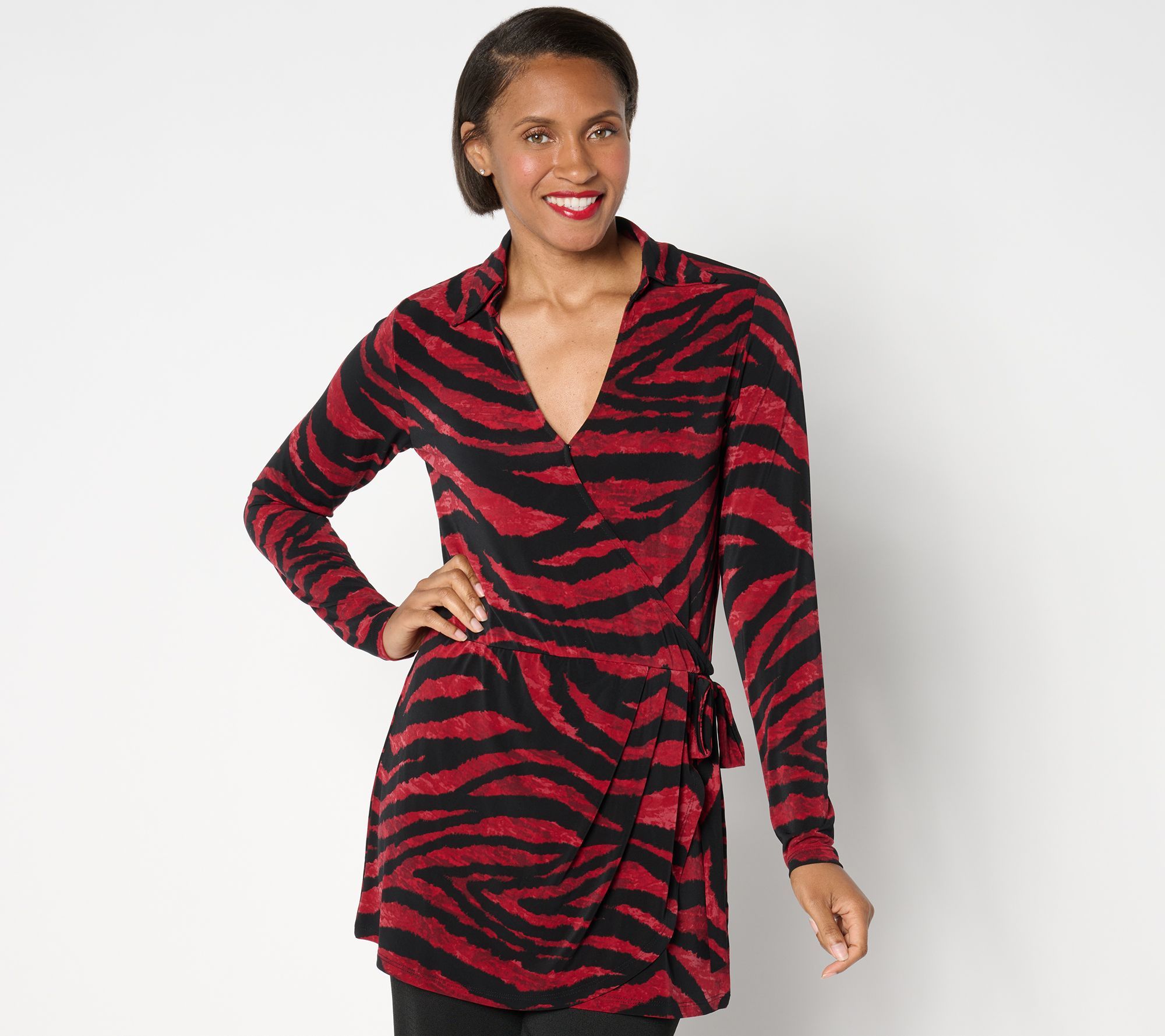 Dennis Basso Women's Top Sz XS Italia Knit Faux Wrap Tunic Multi-colored A678481