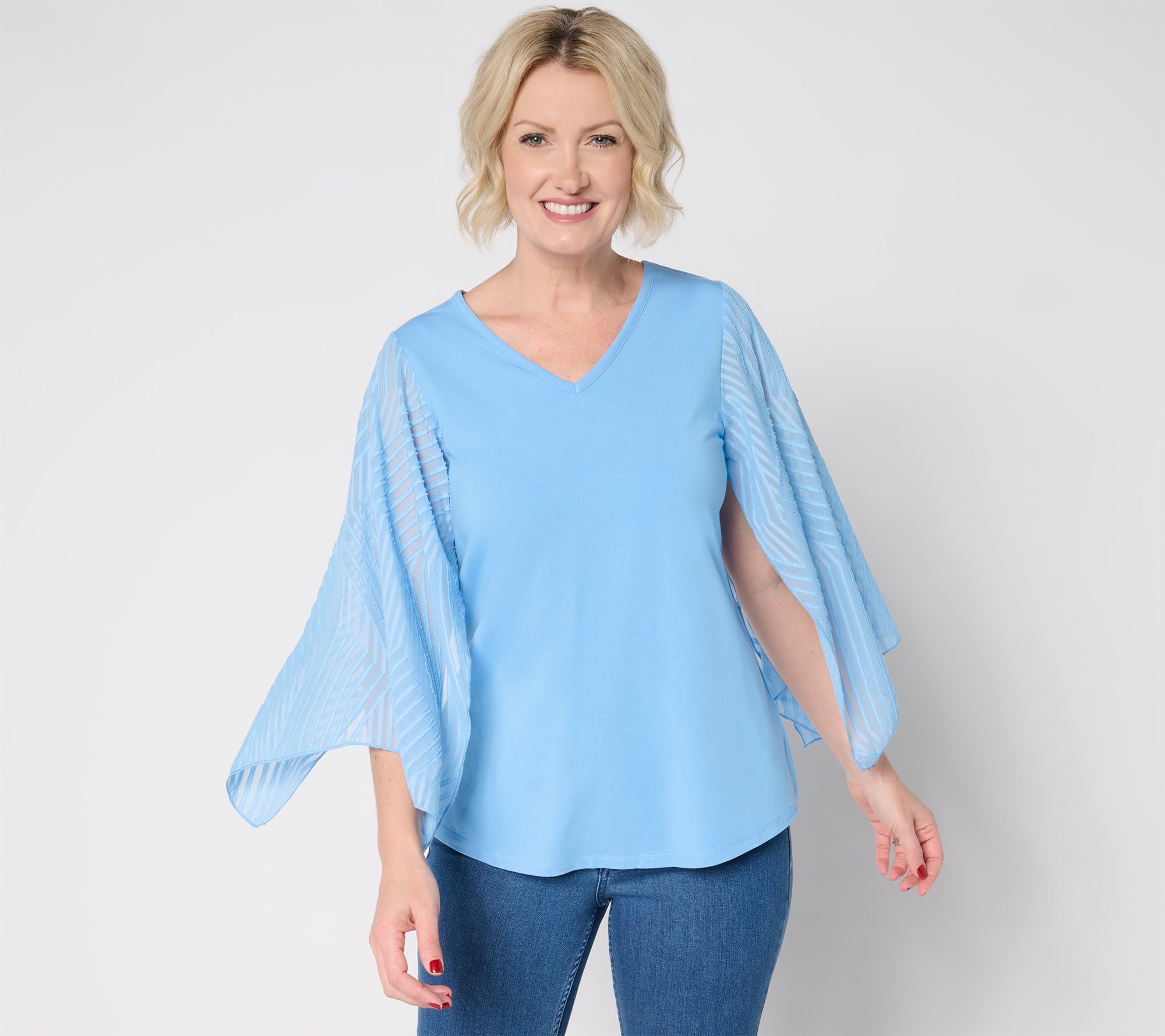 Belle by Kim Gravel Women's Top Sz M TripleLuxe Knit Try Stop Me Blue A679827