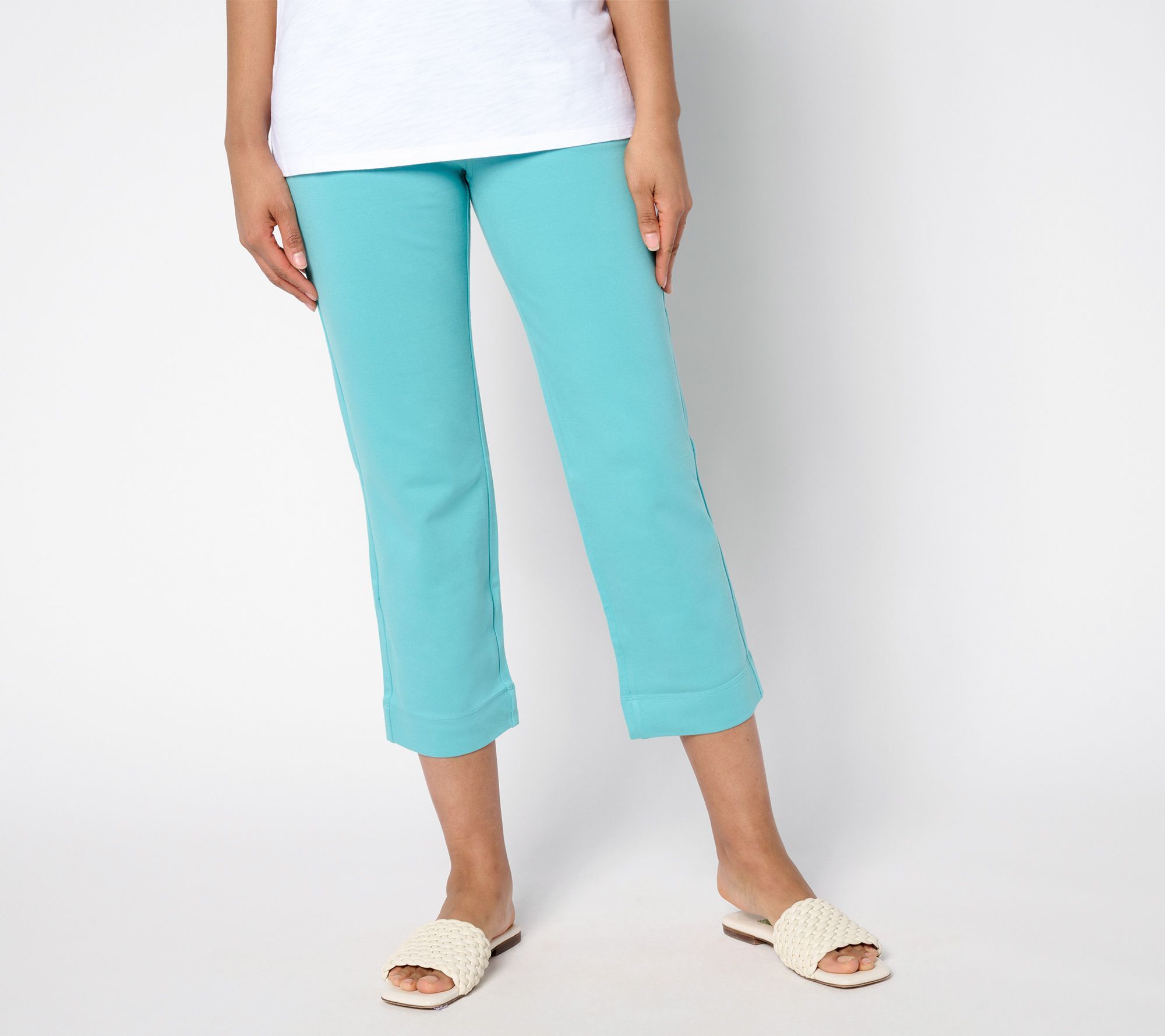Belle by Kim Gravel Women's Pants Sz 6 Ponte Wide Hem Resort Crop Blue A679959