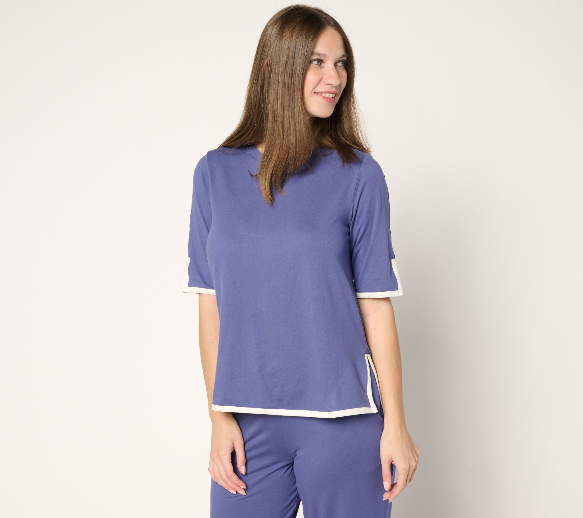 Cuddl Duds Women's Top Sz L Flexwear Color Accent Tee Blue A680560
