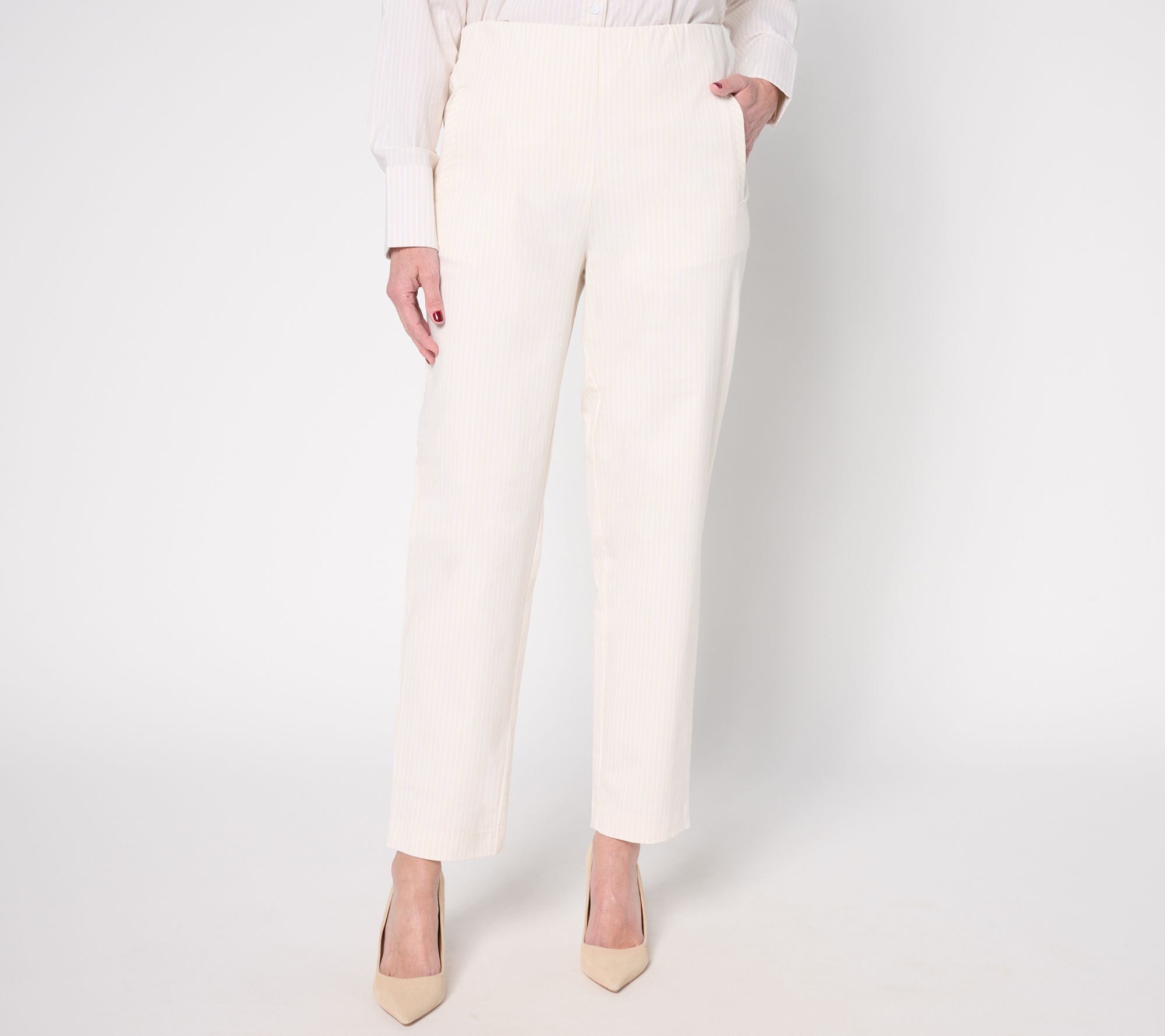 Lusome Women's Plus Sz Pants 2X Striped Pull-On Ankle Pant White A680689