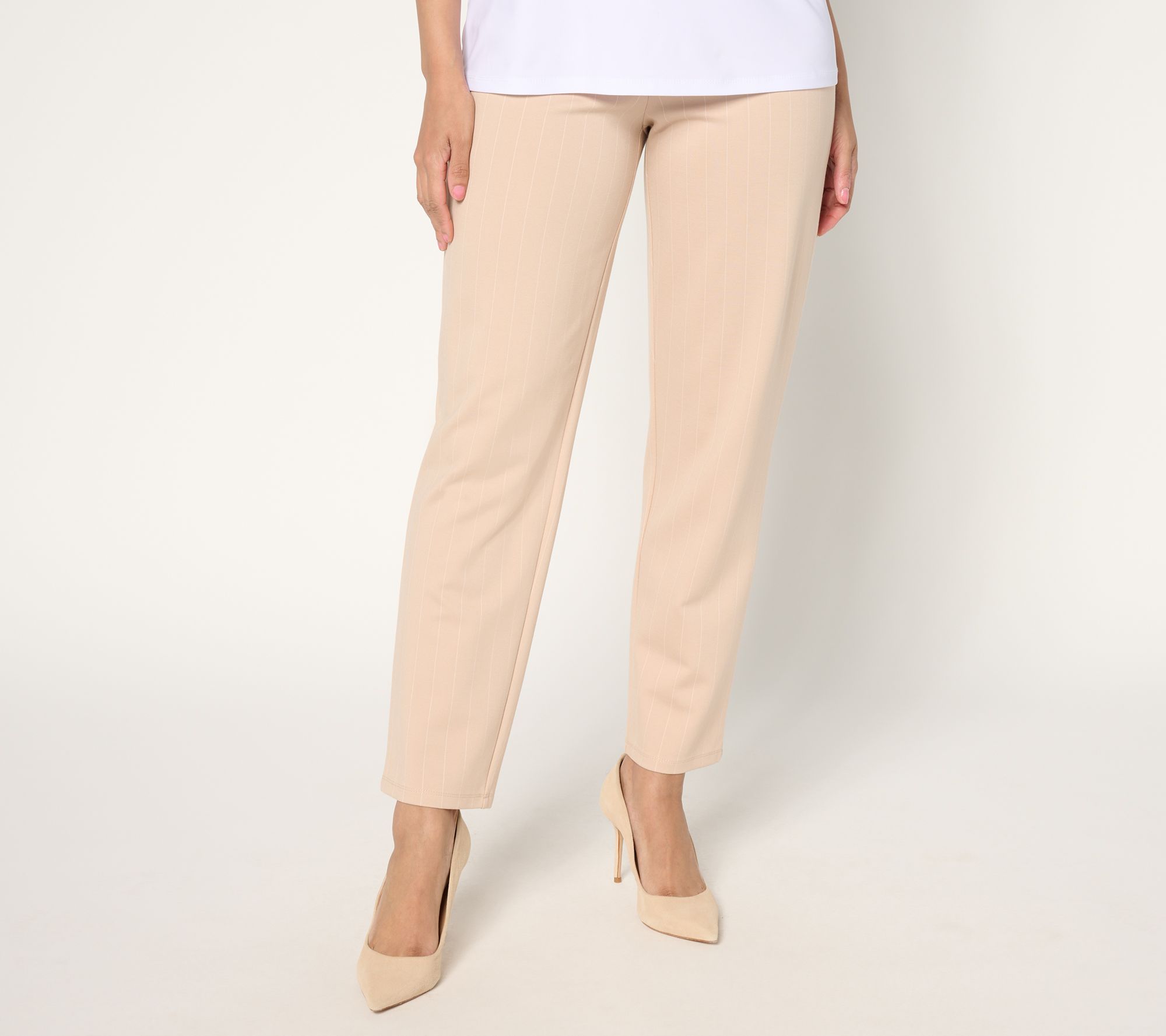 Dennis Basso Women's Pants Sz S Spring Ponte Pinstripe Pull-On Pink A681189