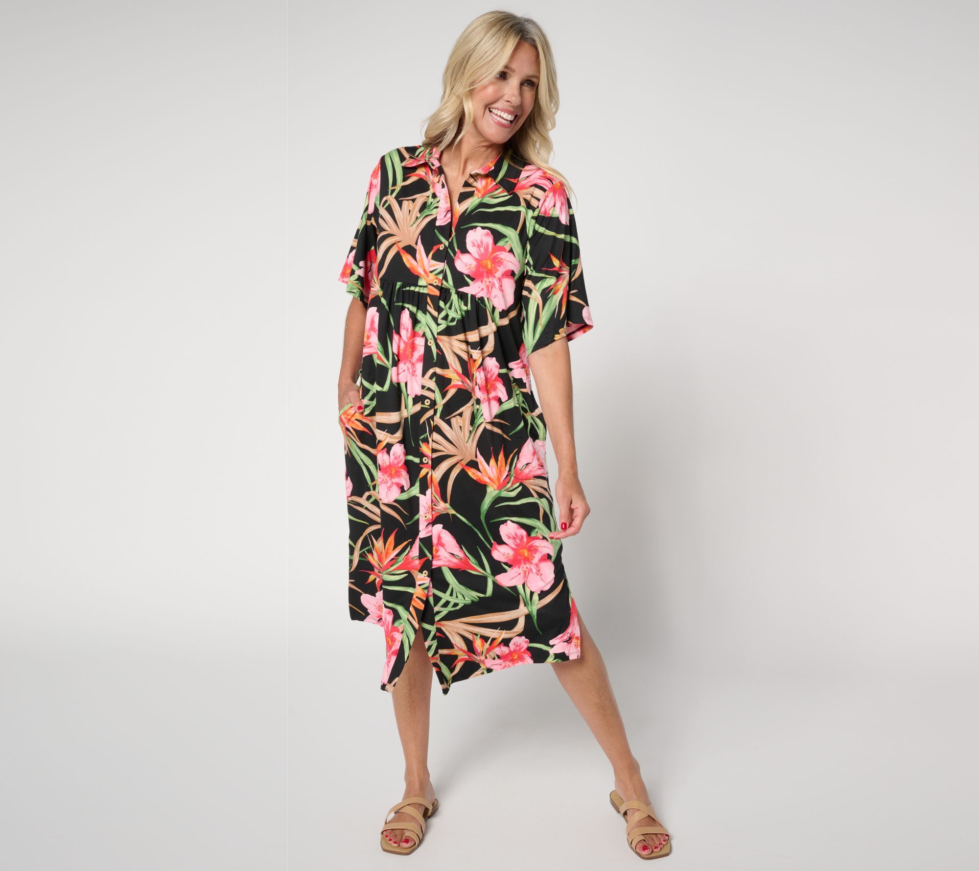 Cuddl Duds Women's Dress Sz M Flexwear Button-Front Getaway Multi-colored A681200