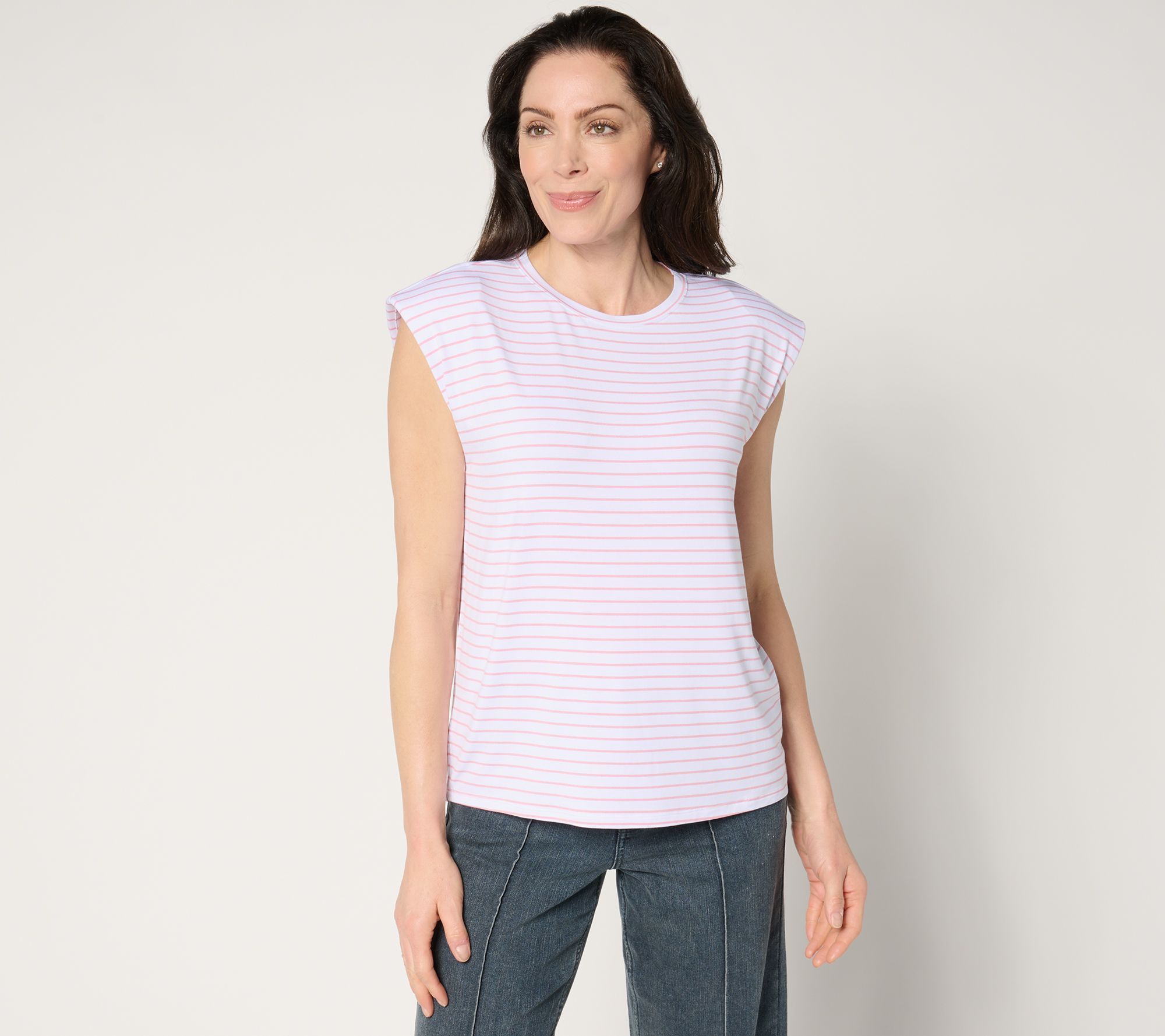 Me by Jennie Garth Women's Top Sz M Harbor Yarn Dye Stripe Tee Pink A682096