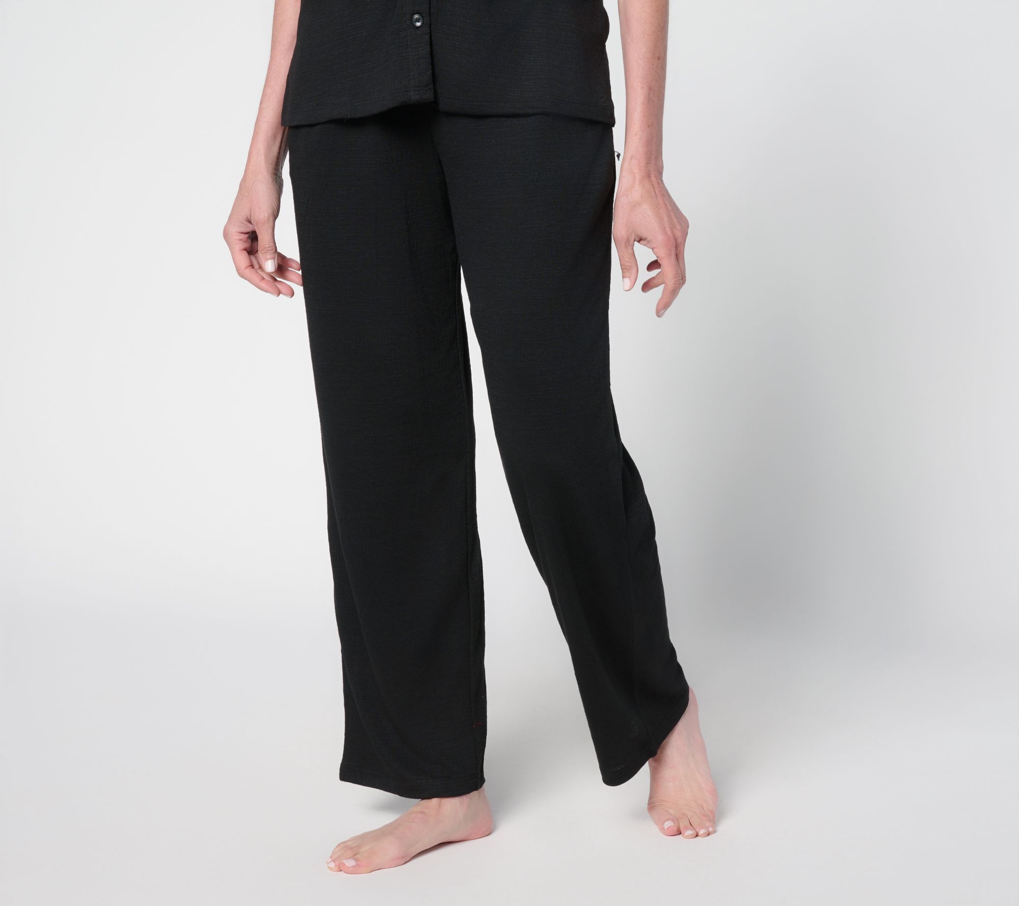 Cuddl Duds Women's Pants Sz S Slub Knit Straight Leg Lounge Pant Black A683092