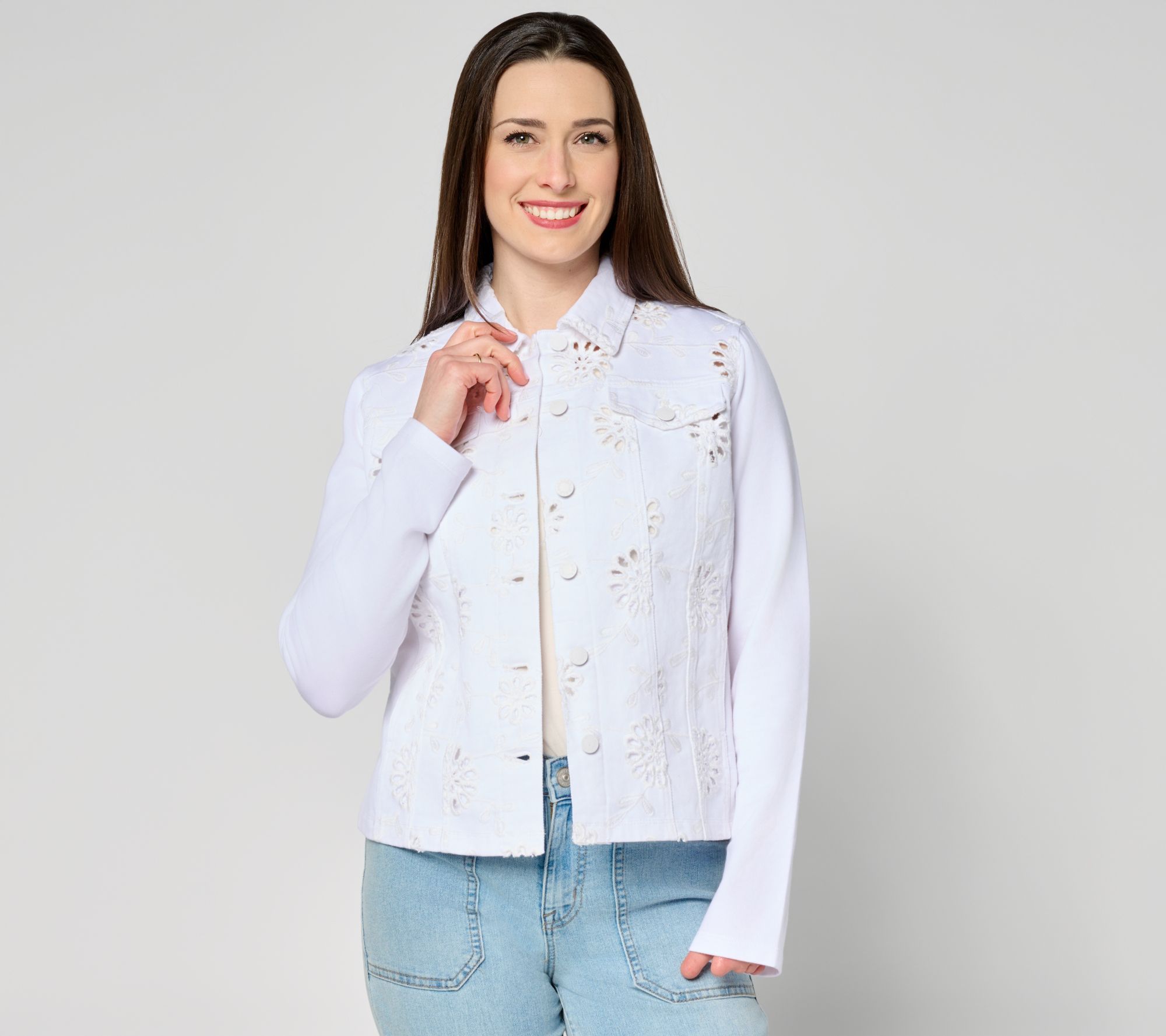 Belle by Kim Gravel Women's Jacket Sz 2XS (XXS) Eyelet w Knit White A683209