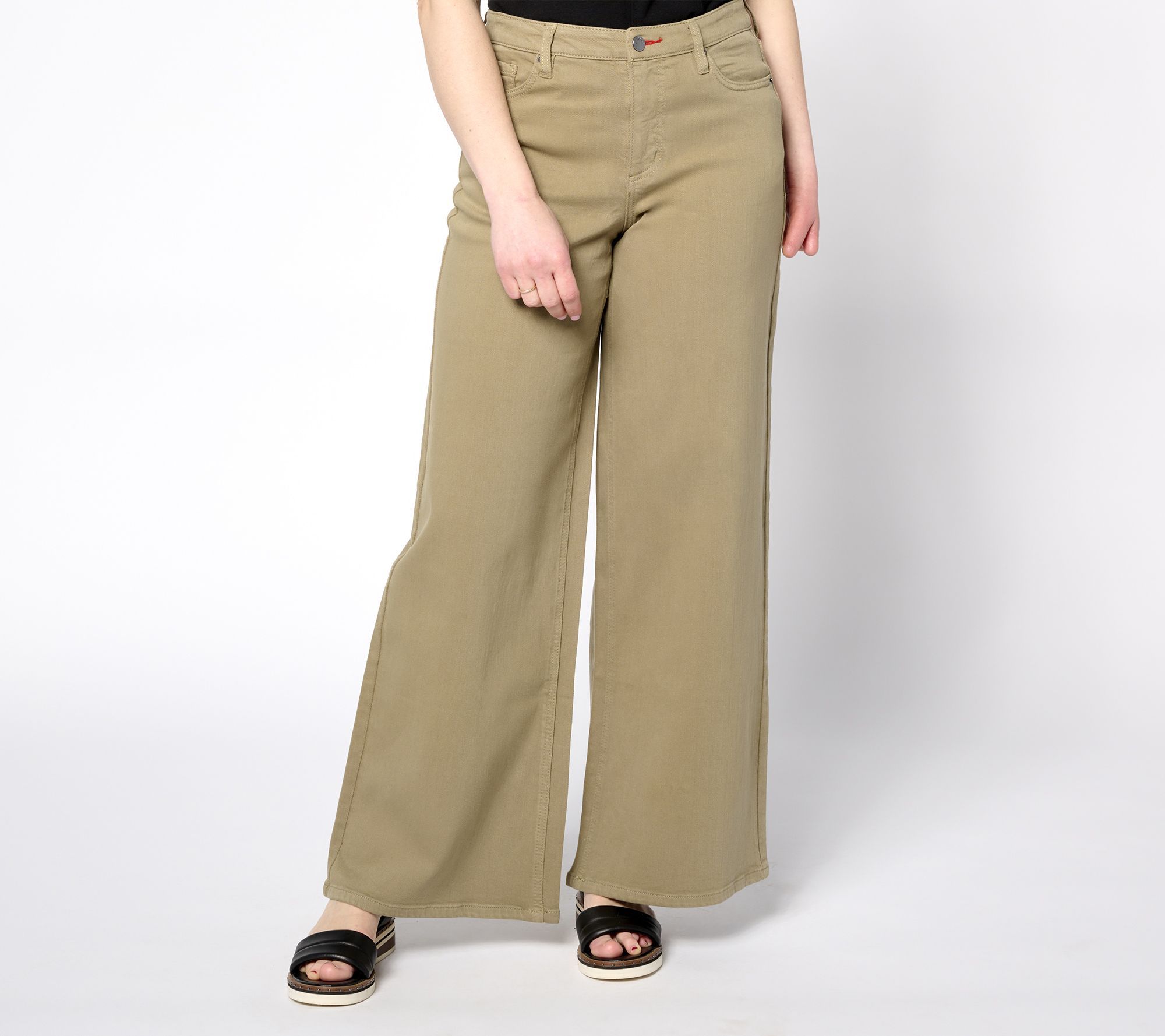 Fashion Women's Petite Pants 6P Wide Leg Linen Denim Green A683341
