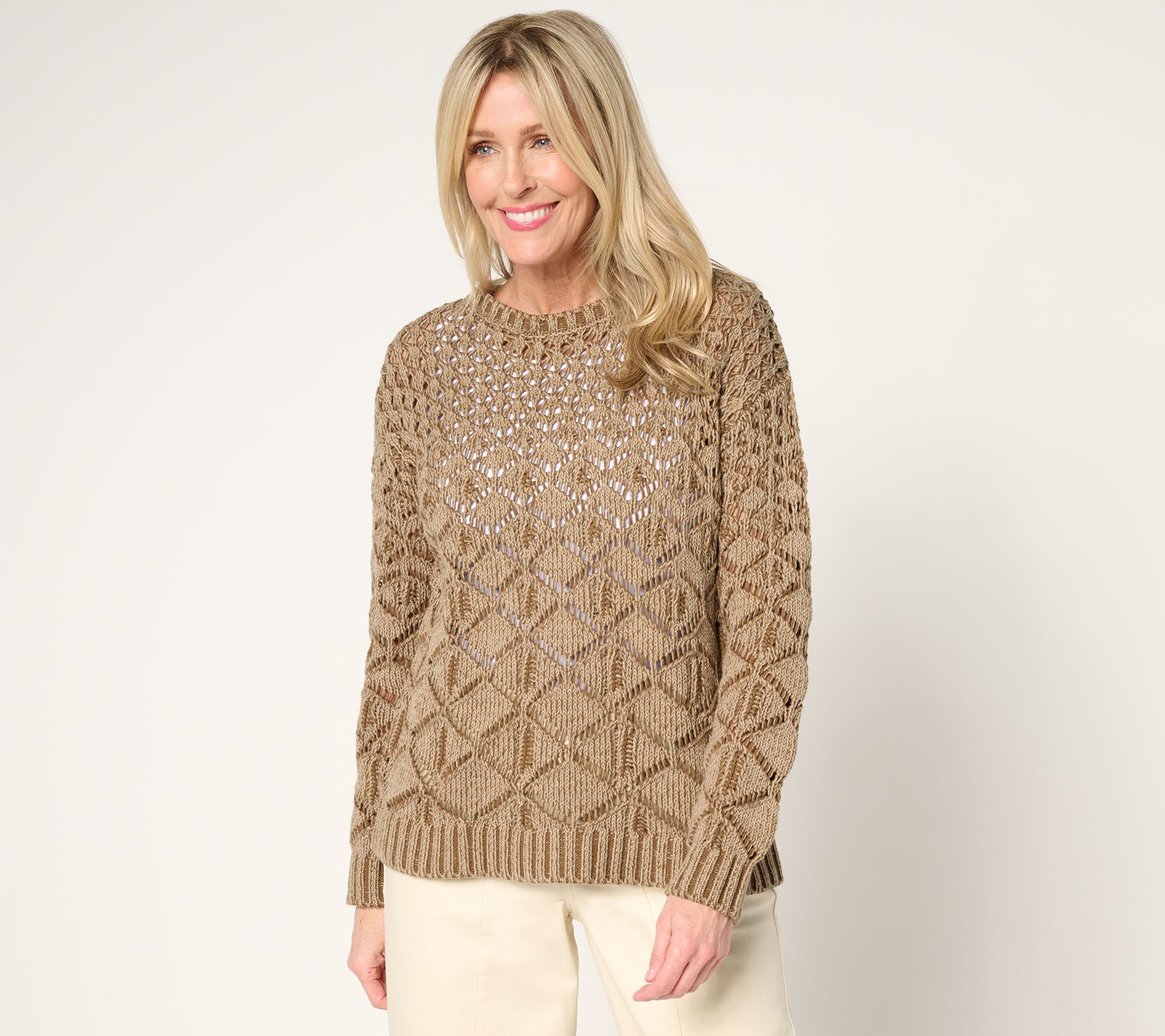 Fashion Women's Top Sweater Sz L Boat Neck Plaited Wash Brown A683837