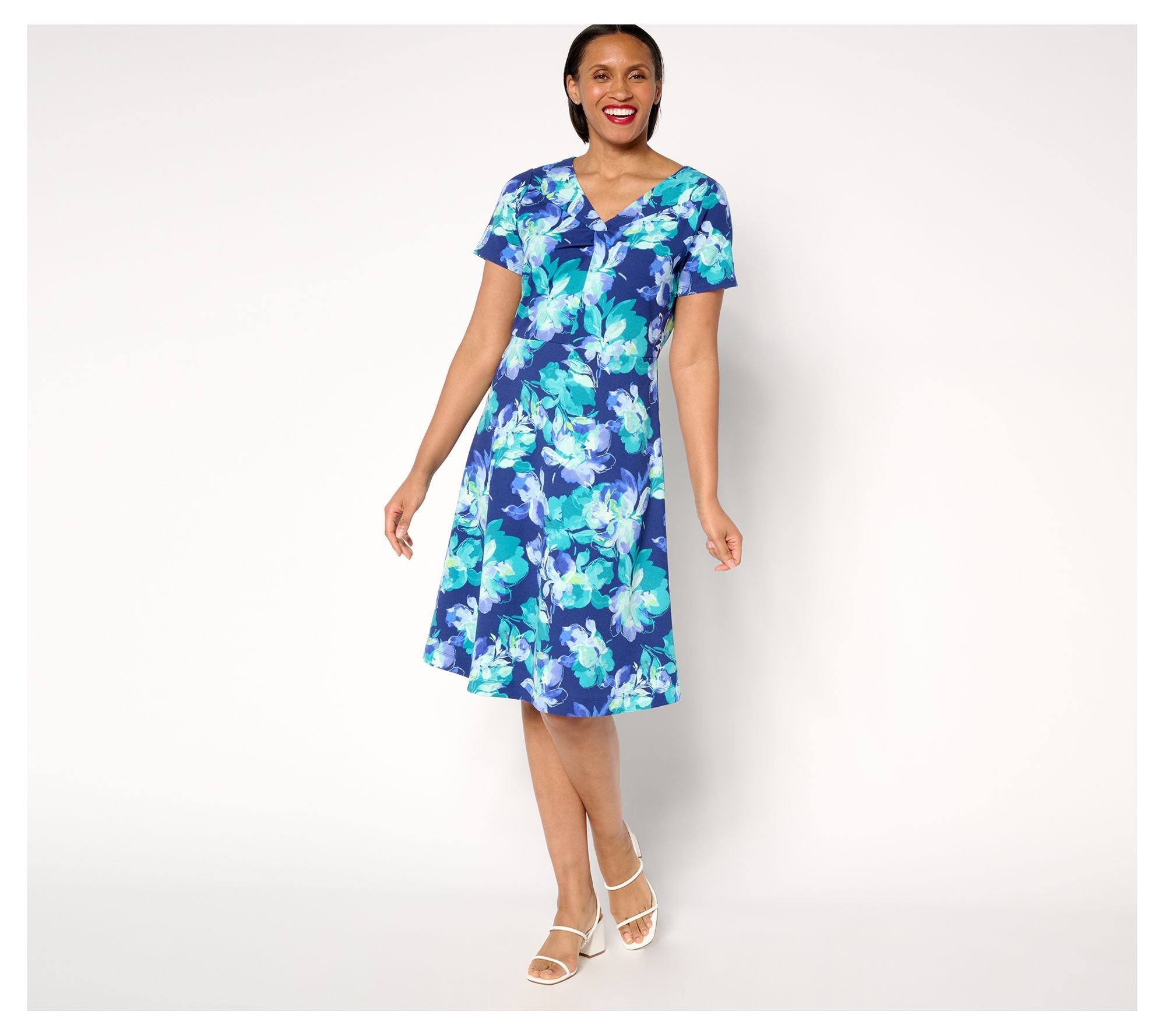 Isaac Mizrahi Live! Women's Dress Sz L Scuba Crepe Twist Front Blue A684995