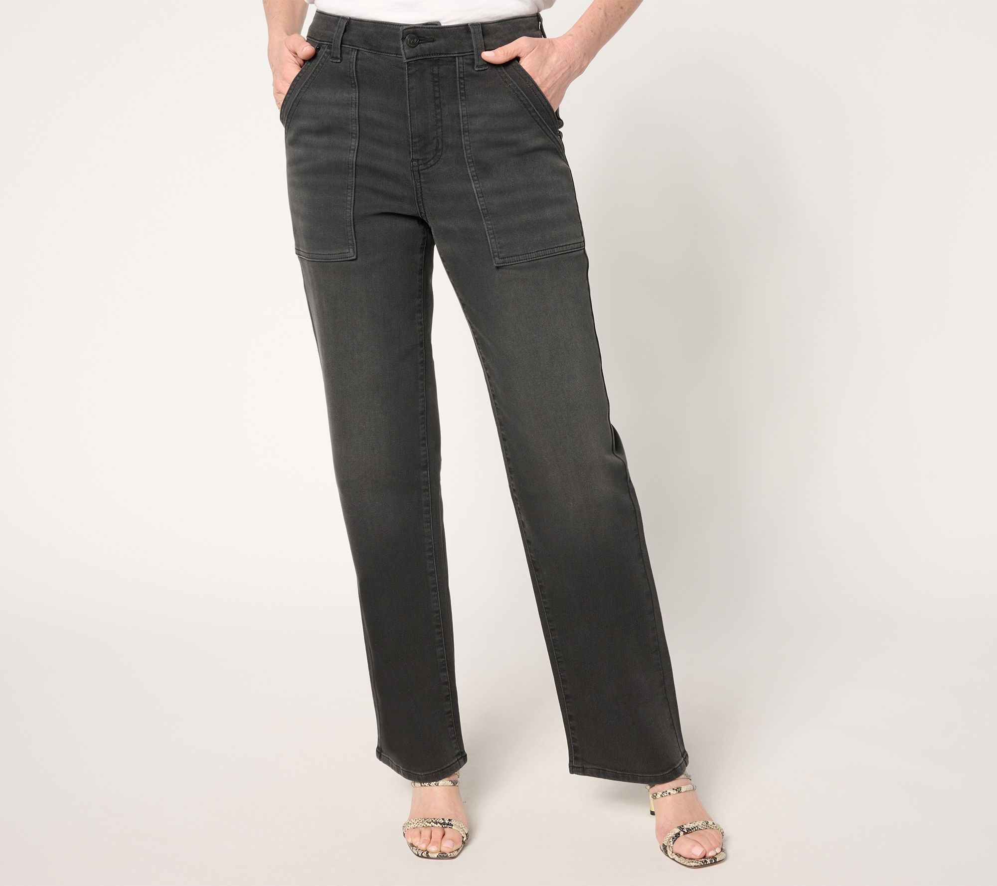 Me by Jennie Garth Women's Petite Pants 16P Utility Straight Leg Black A685050