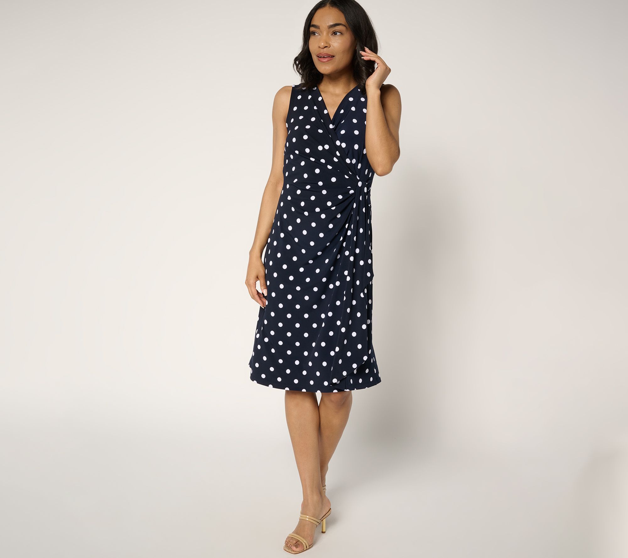 Susan Graver Women's Petite Dress PL Liquid Knit Faux Wrap Cascade Blue A685196