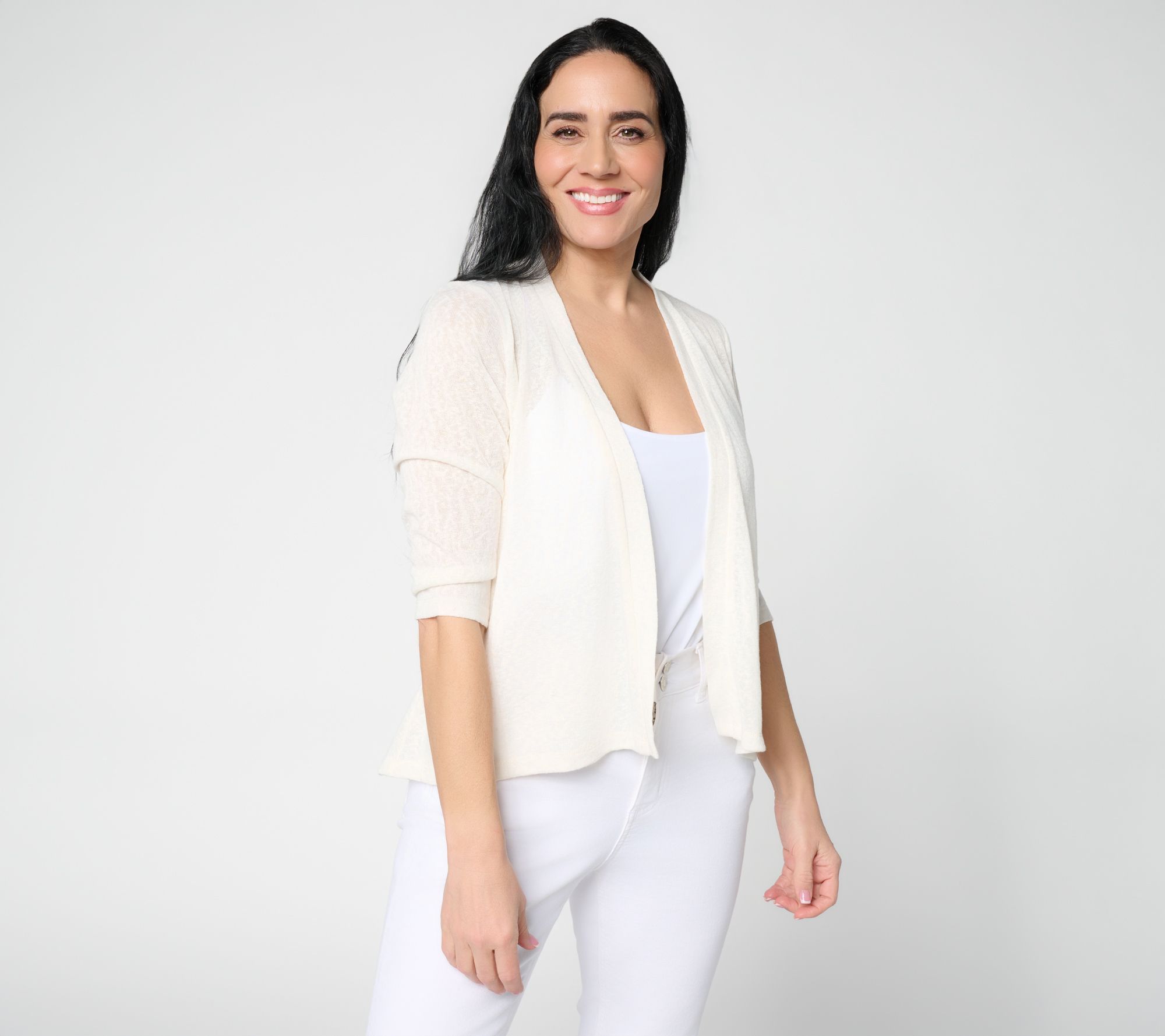 SUNNYLiFE Women's Top Plus Sz Sweater 1X Denim & Co. Essentials White A685473