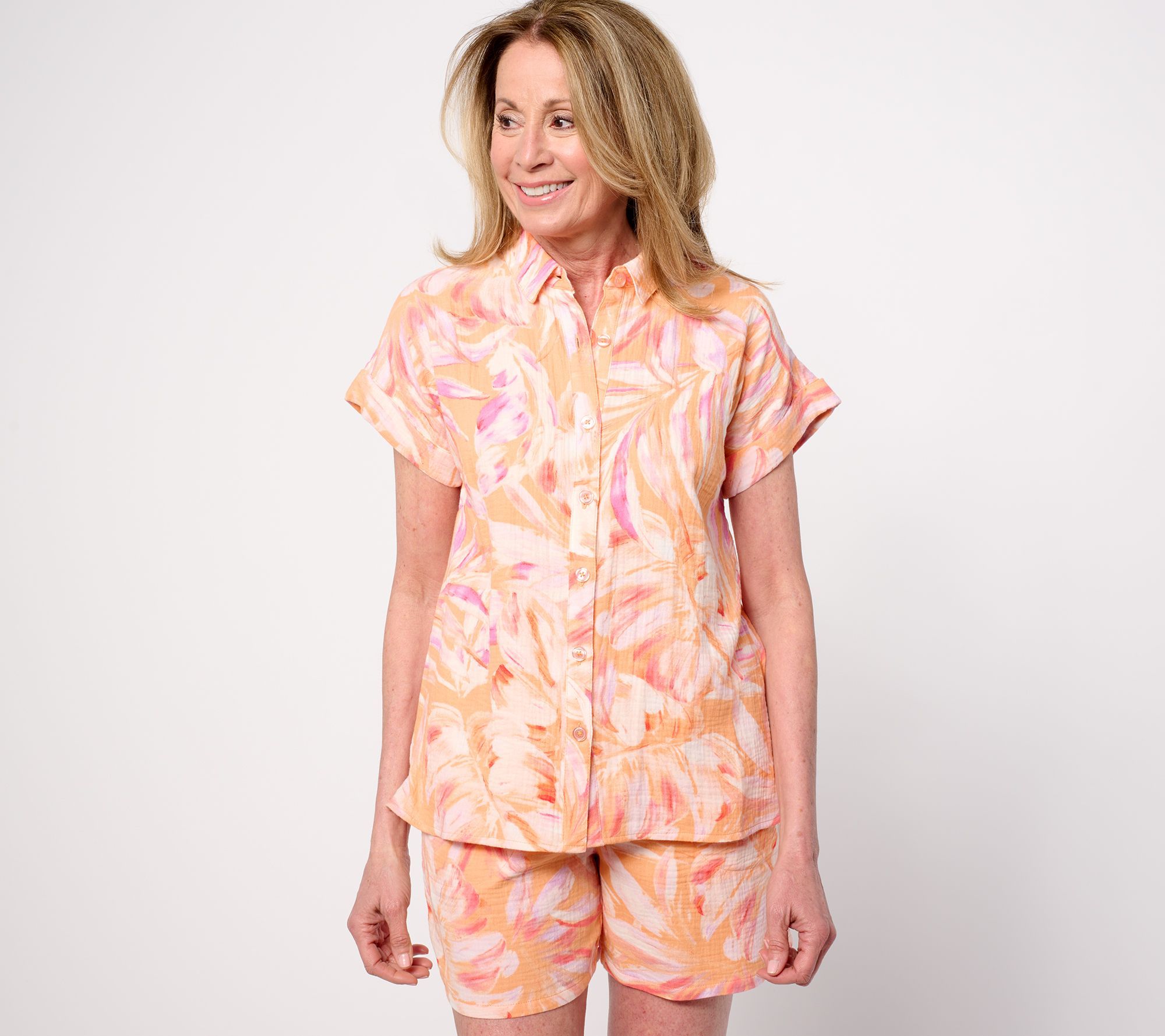 SUNNYLiFE Women's Top Plus Sz 1X Palm Beach Michelle Floral Chalk Pink A686031