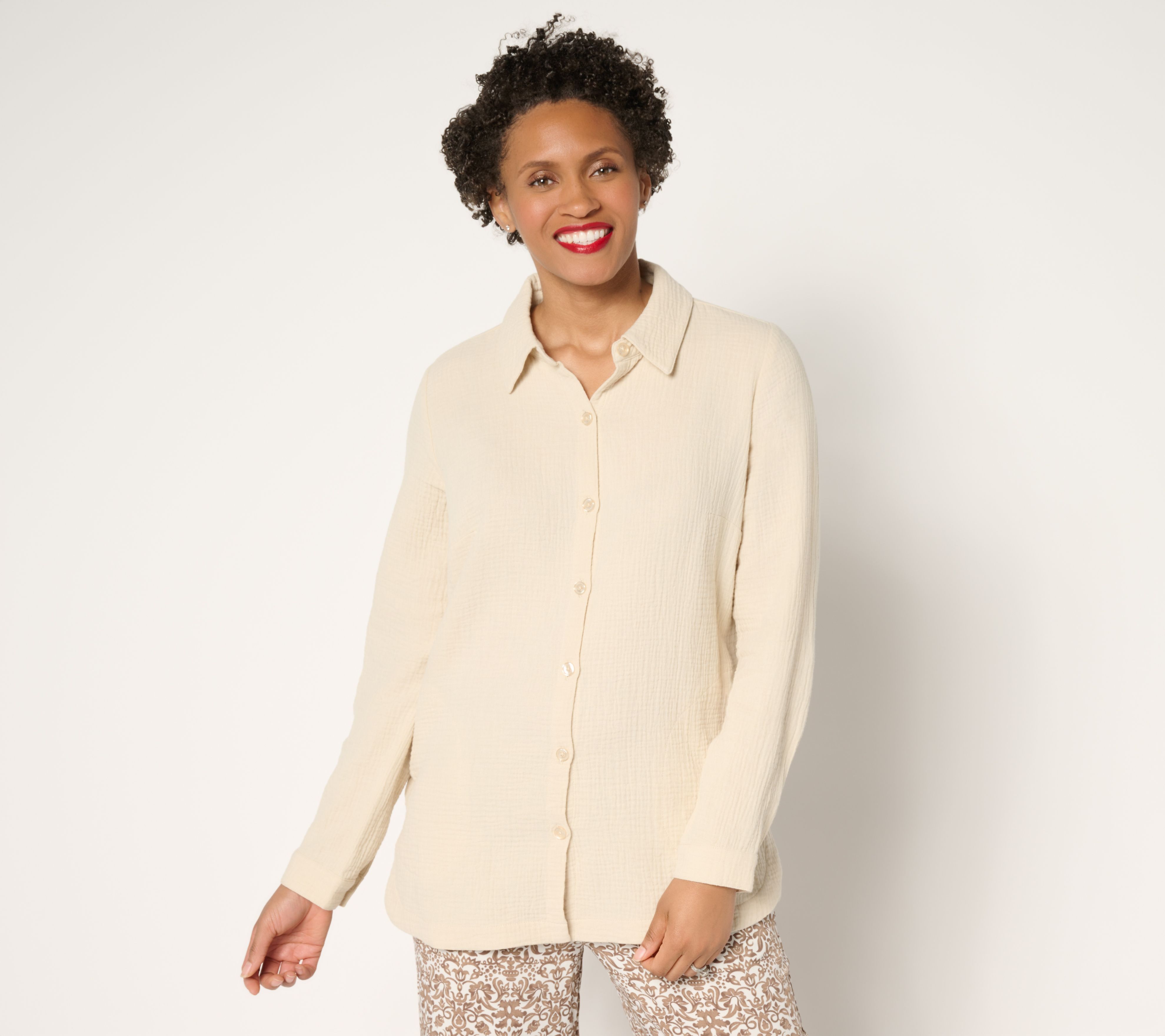 SUNNYLiFE Women's Top Sz L Cotton Gauze Dolphin Hem Big Shirt White A688215