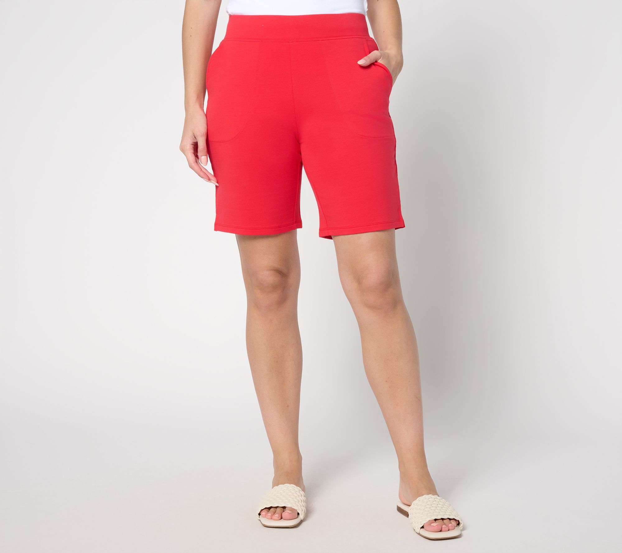 Denim & Co. Women's Petite Pants PS EasyWear French Terry Short Red A692014