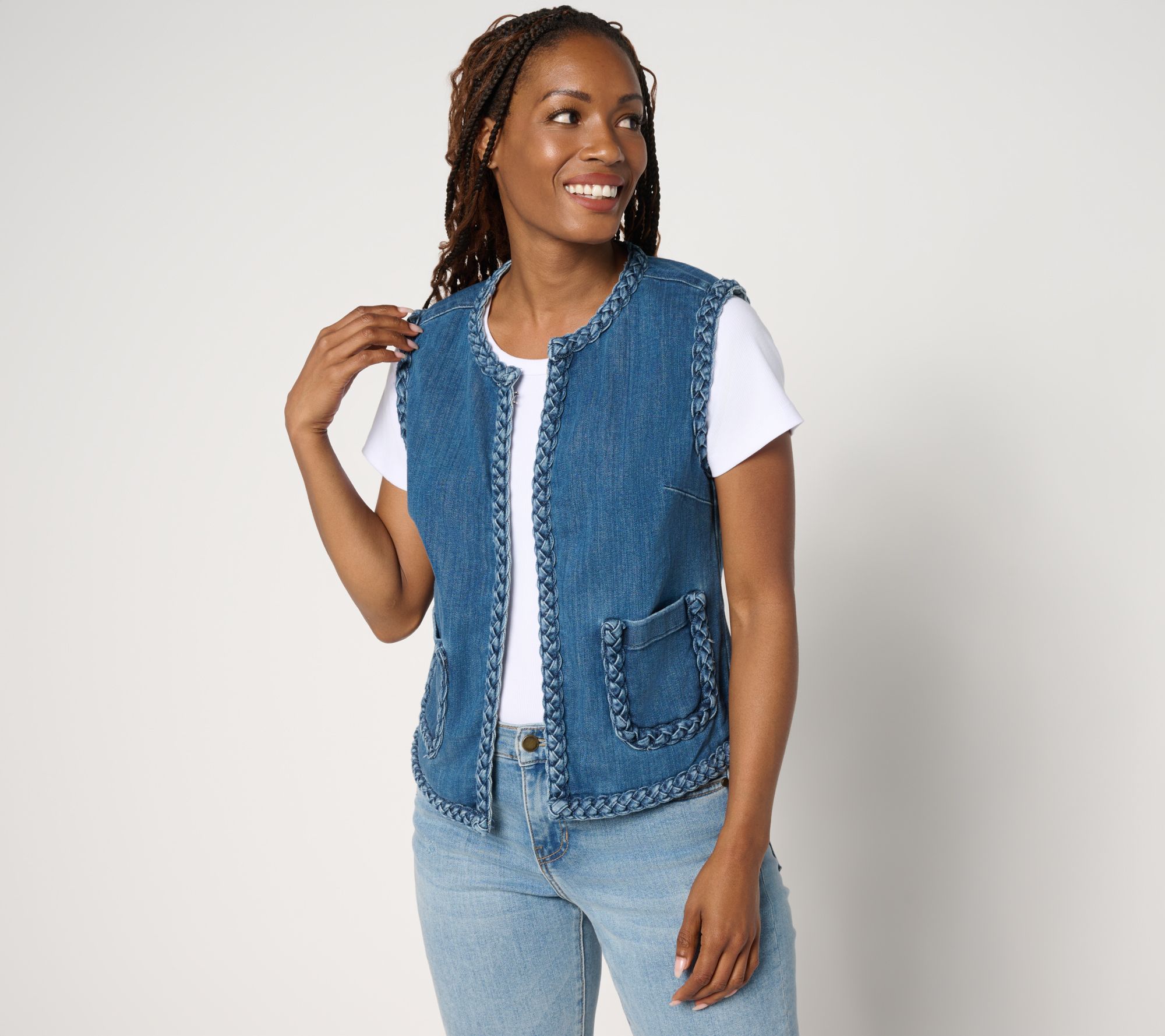 Gloria Vanderbilt Women's Jacket Sz 2XS (XXS) Denim Vest Braided