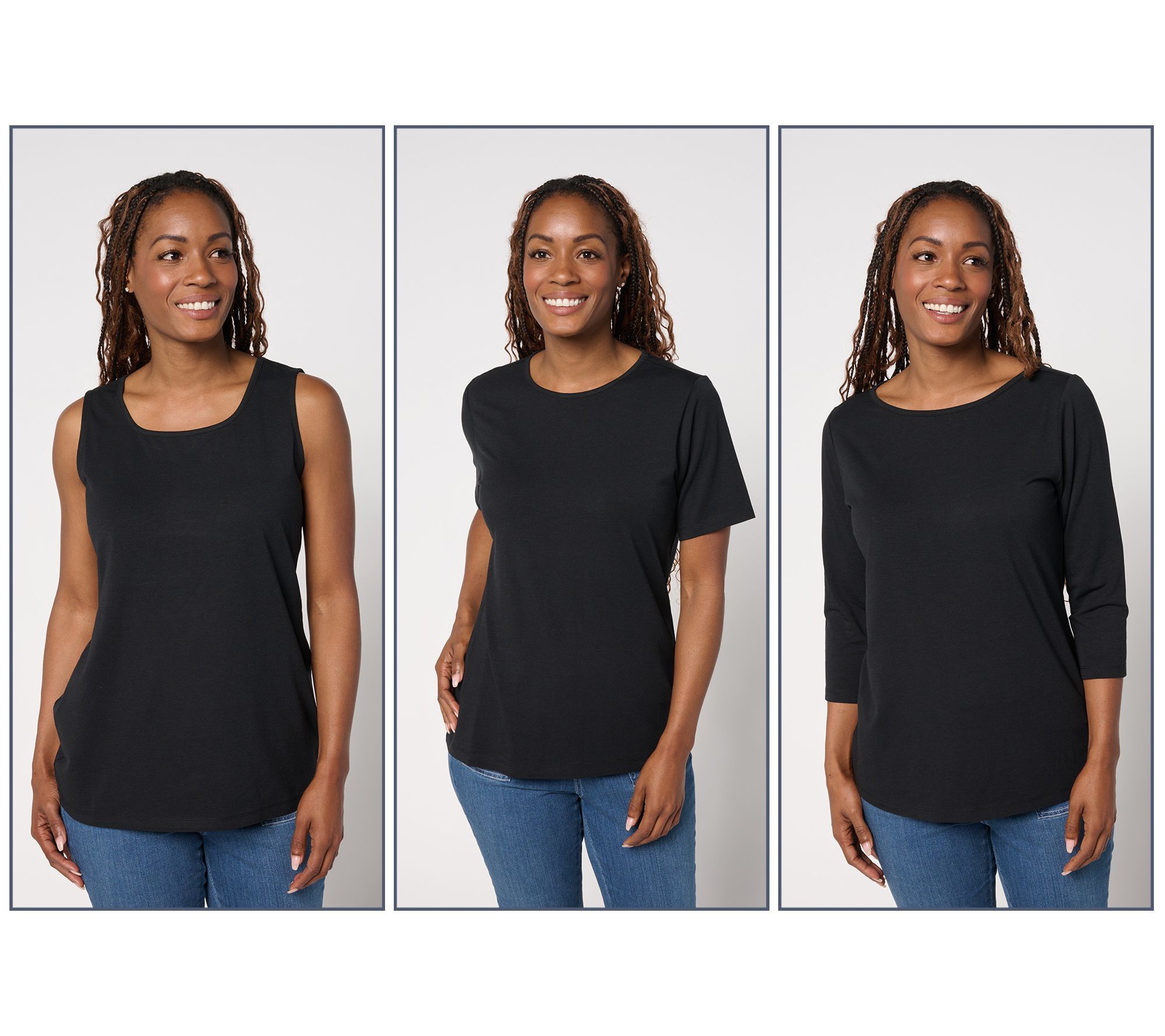 Fashion Women's Top Plus Sz 3X Denim & Co. Essentials So Soft Black A692711