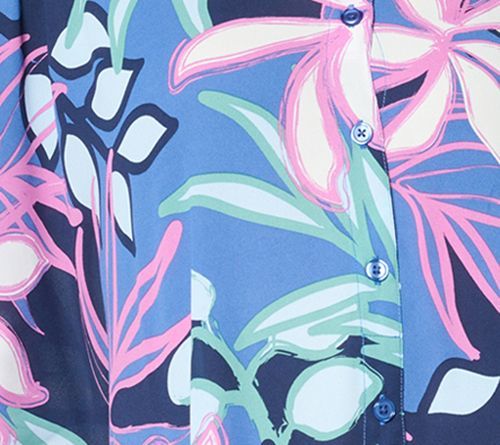 Denim & Co. Women's Top Plus Sz 2X Printed Georgette Caftan Tunic Blue A692712