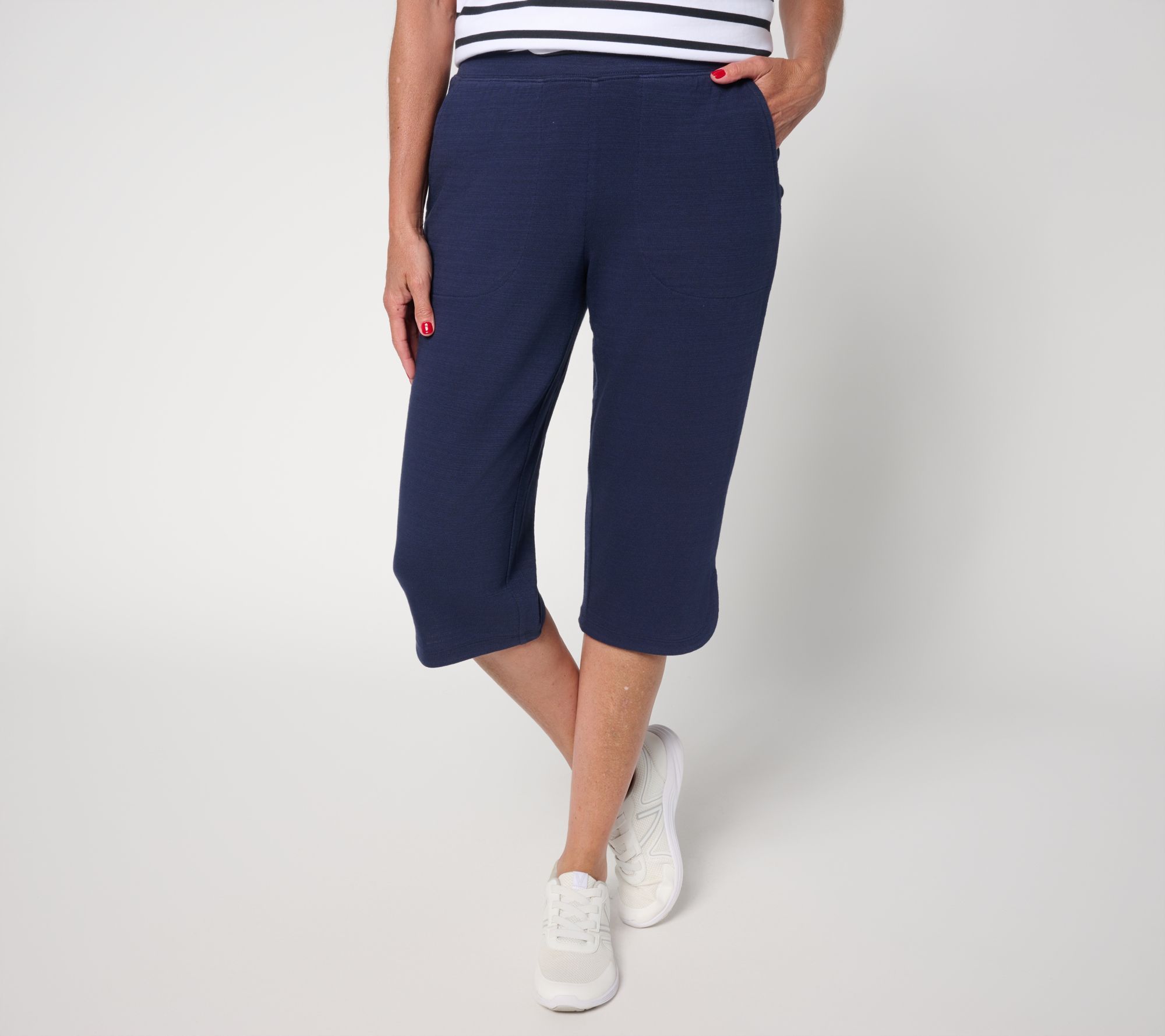 Denim & Co. Women's Petite Pants PM Active Textured Cotton Skimmer Blue A694903