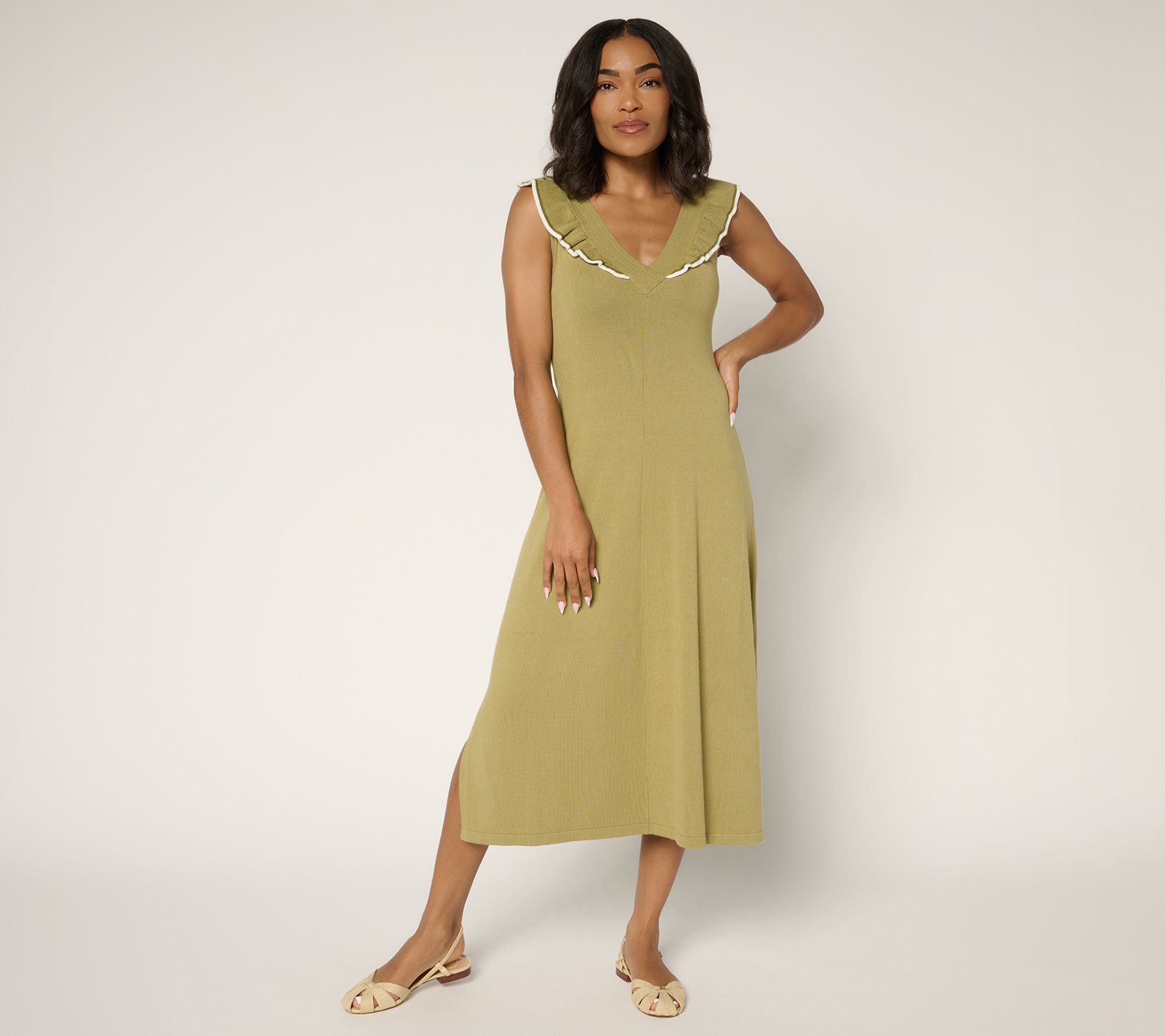 jennie green dress Me by Garth Women's Sz M Kelle Sweater Ruffle A697214 jennie wearing green