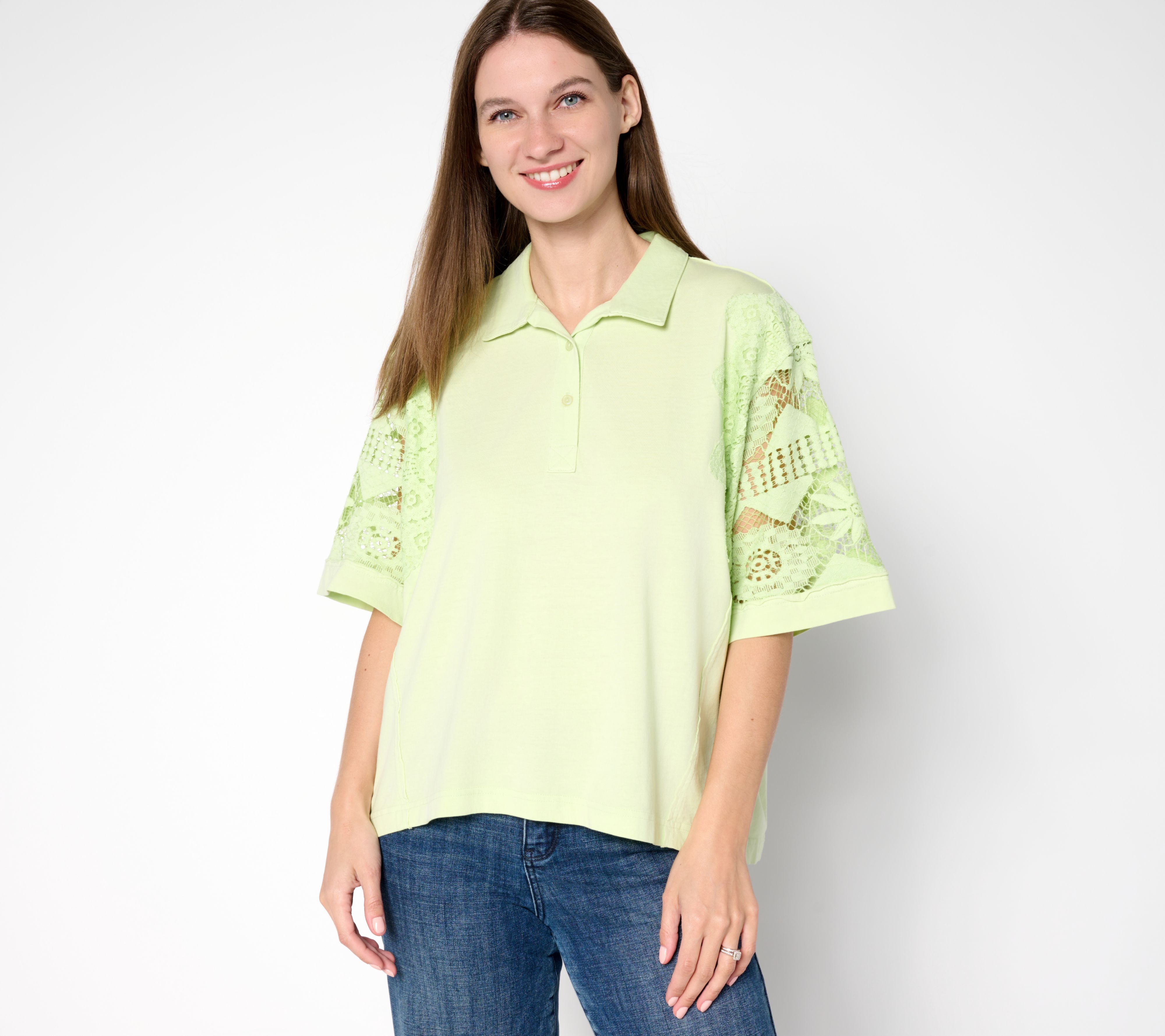 Gymwrap Women's Top Sz L 100% Cotton Polo Lace Green A697249