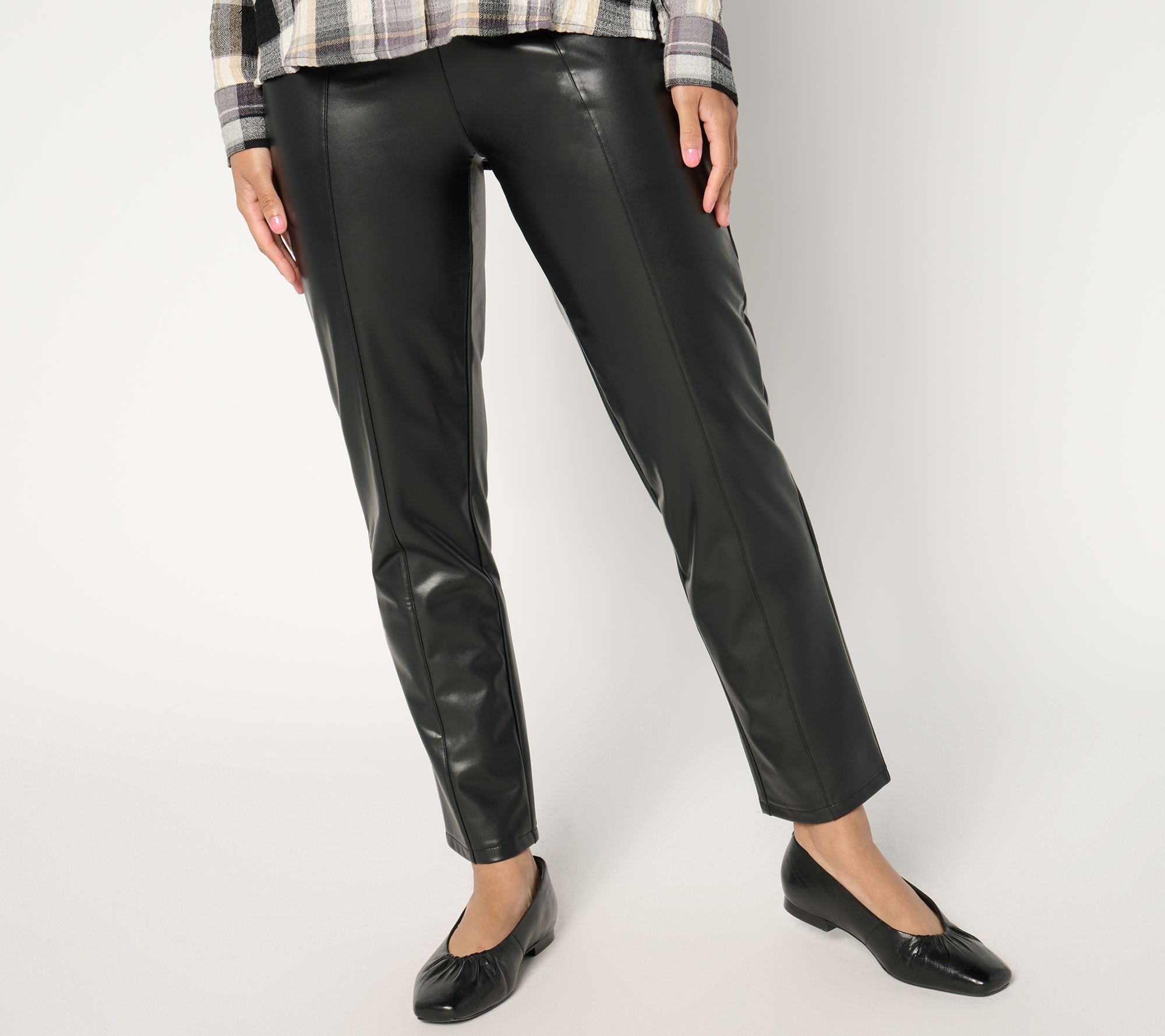 Denim & Co. Women's Pants Sz XS Signature Faux Leather Pull-On Pant Black A697381