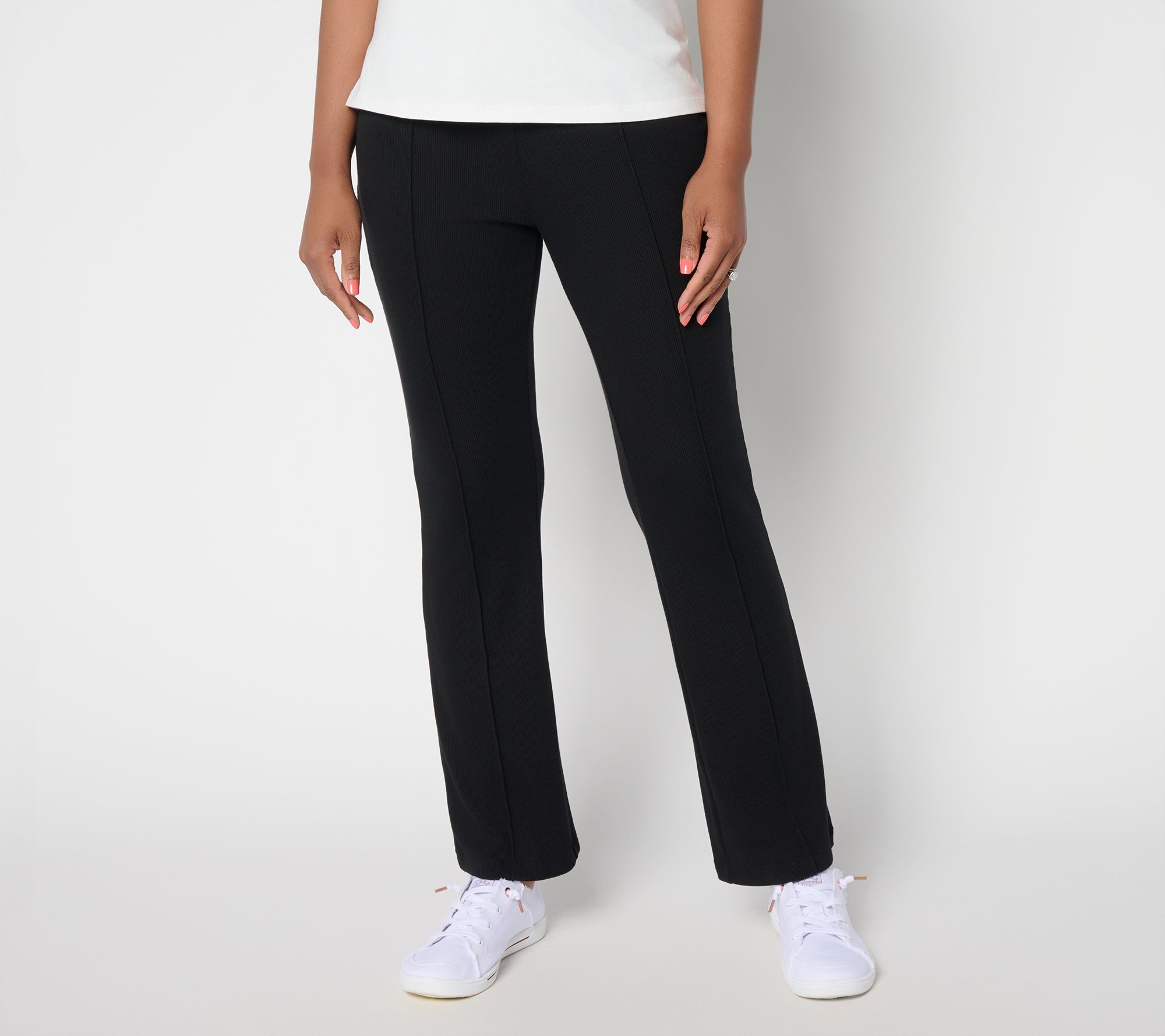 Maya J Women's Petite Pants 2XP Full Length Knit Rib Flare Black A699036