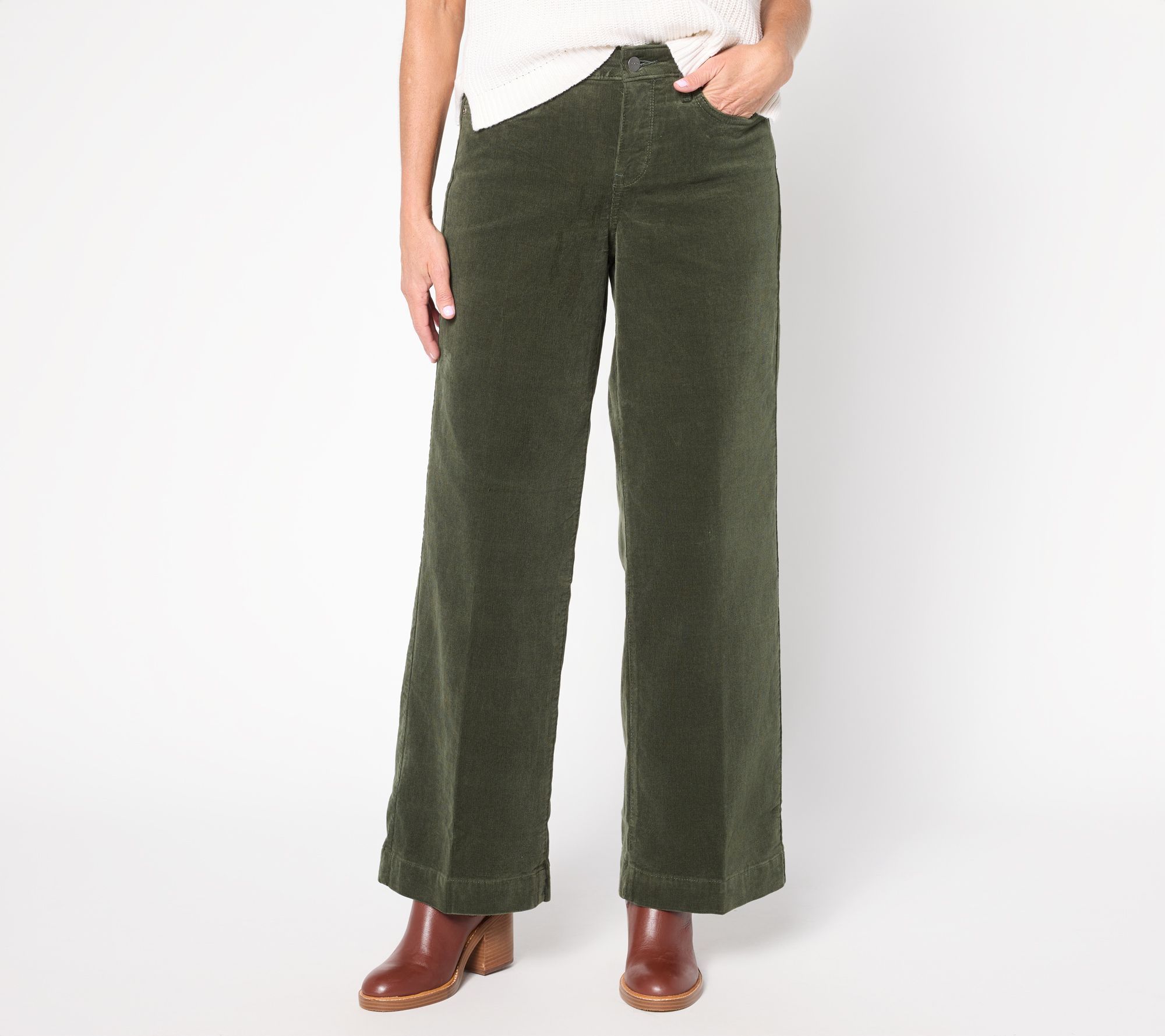 NYDJ Women's Petite Pants 6P Teresa Wide-Leg Corduroy Green A705672