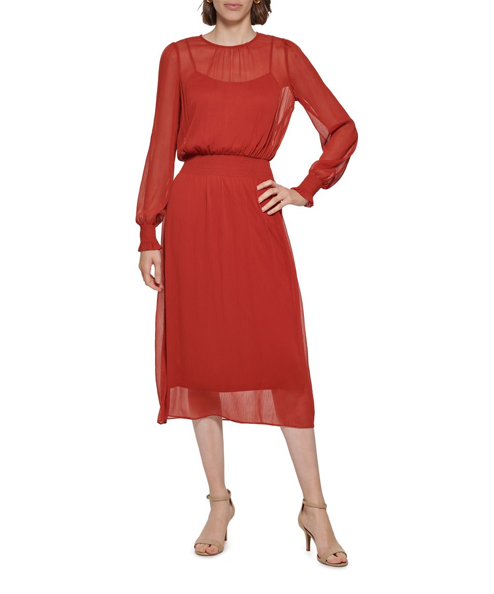 Tommy Hilfiger Women's Dress Sz 4 Smocked Fit & Flare Brown