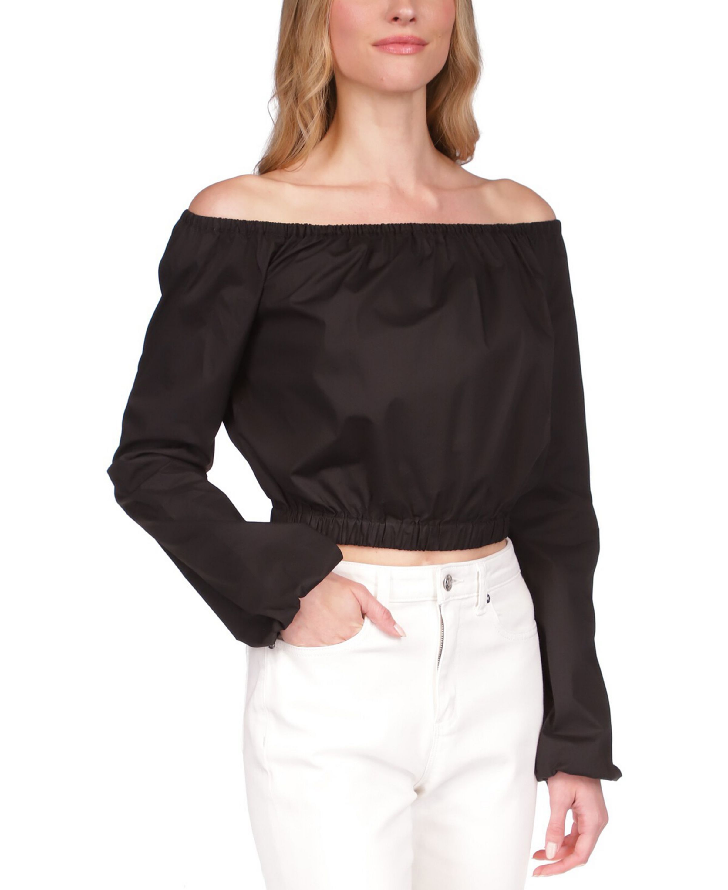 Michael Kors Women's Top Sz M Poplin Off-The-Shoulder Black