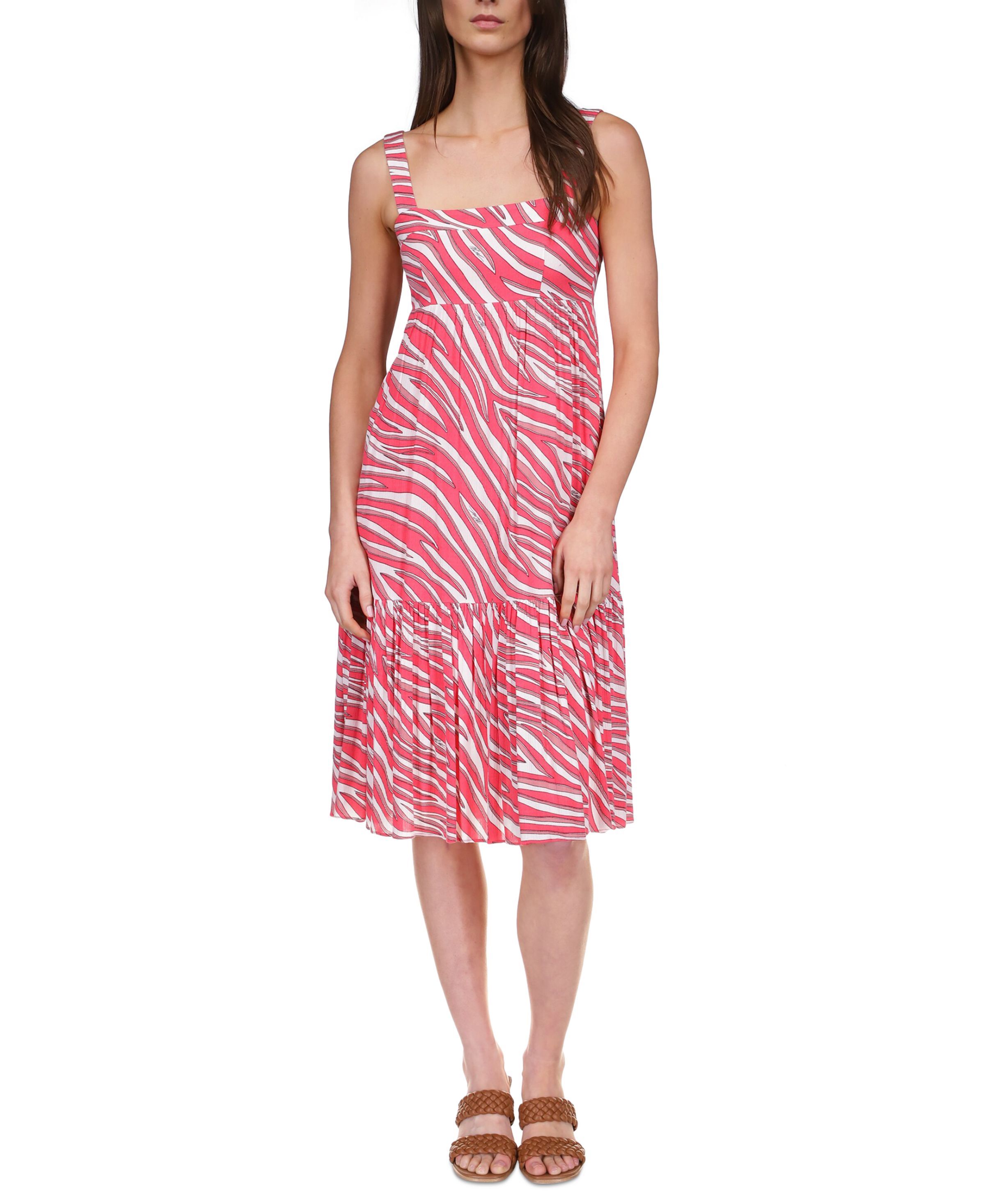 Michael Michael Kors Women's Dress Sz M Zebra Sleeveless Midi Dress Pink