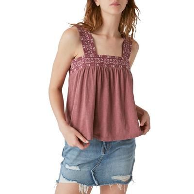 Lucky Brand Women's Top Sz XL Lace-Embroidered Sleeveless Square Neck Purple