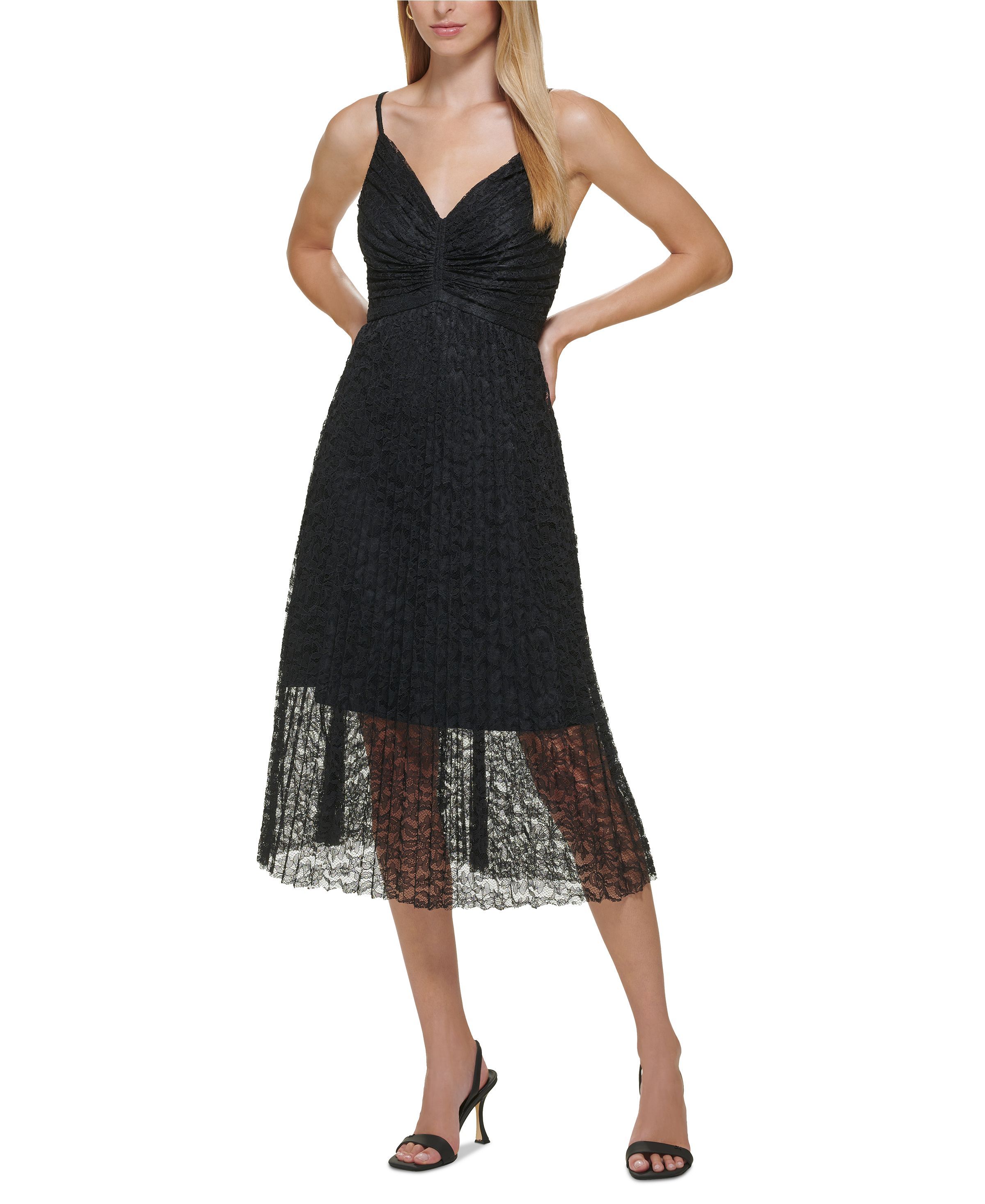 Calvin Klein Women's Dress Sz 10 Pleated Lace Midi Black