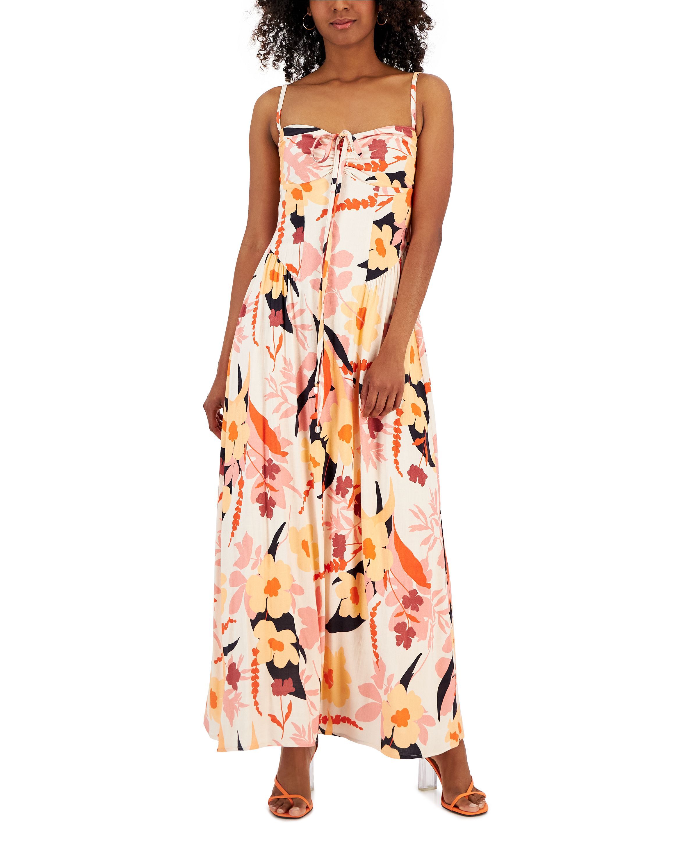 Rachel Roy Women's Dress Sz L Maggie Printed Corset Maxi Orange