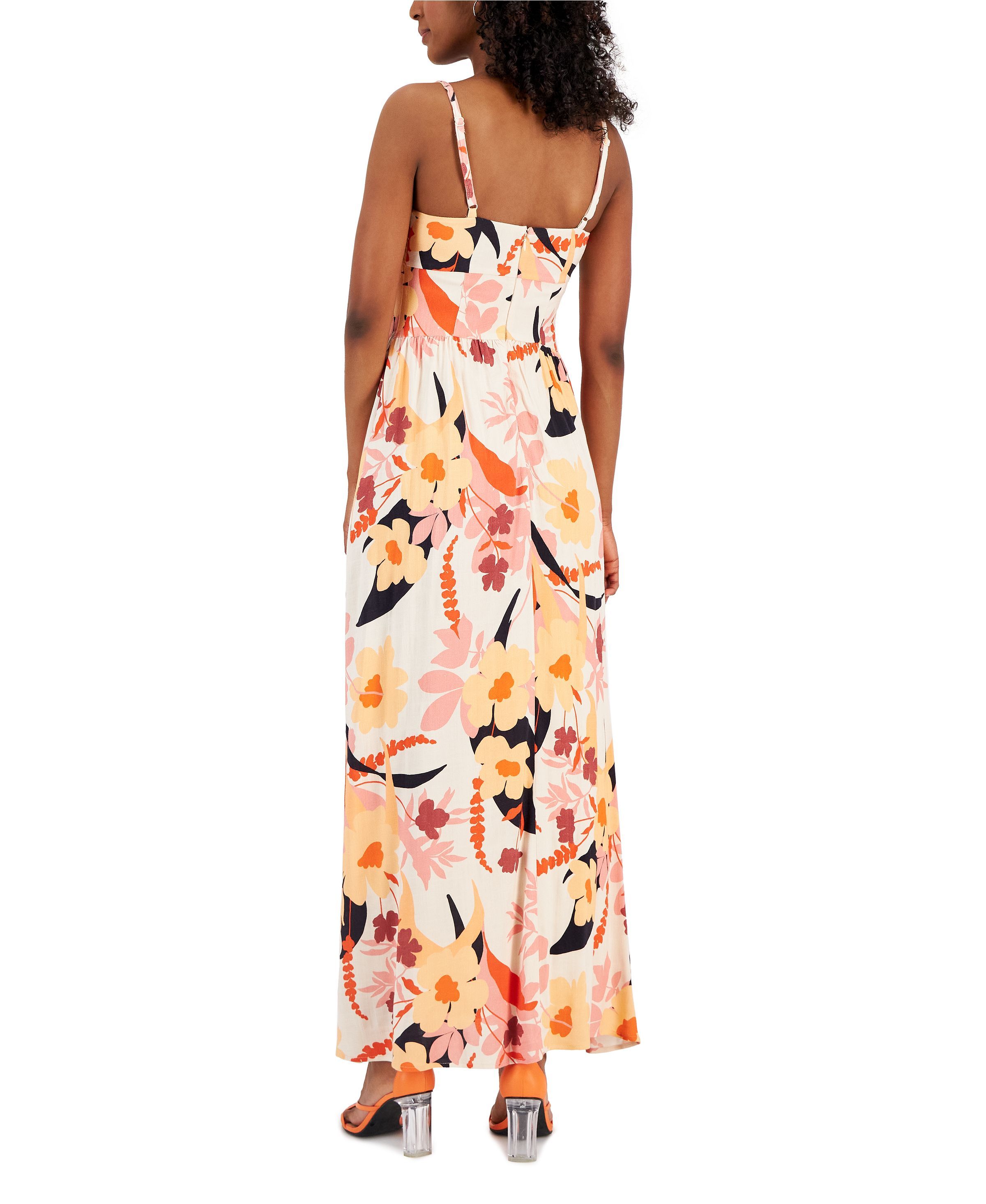 Rachel Roy Women's Dress Sz L Maggie Printed Corset Maxi Orange