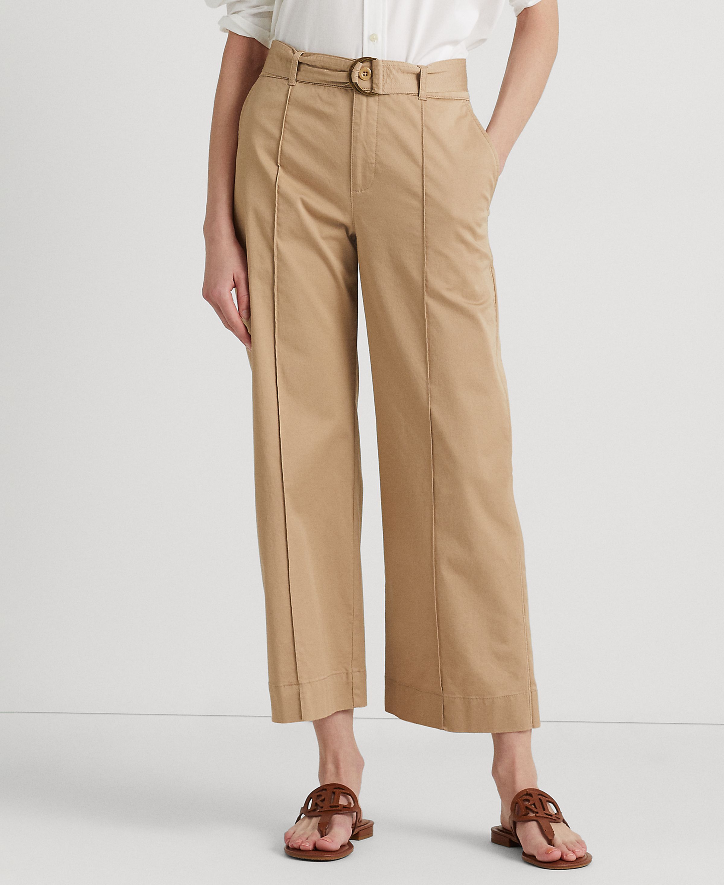 Lauren Ralph Lauren Women's Pants Sz 12 Micro-Sanded Twill Belted Wide-Leg Gold