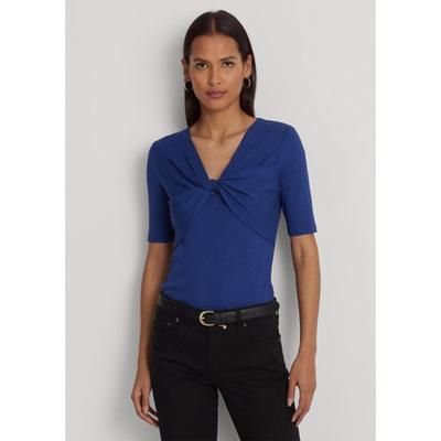 Lauren Ralph Lauren Women's Top Top Sz S Twist-Front Rib-Knit Cotton-Blend Blue