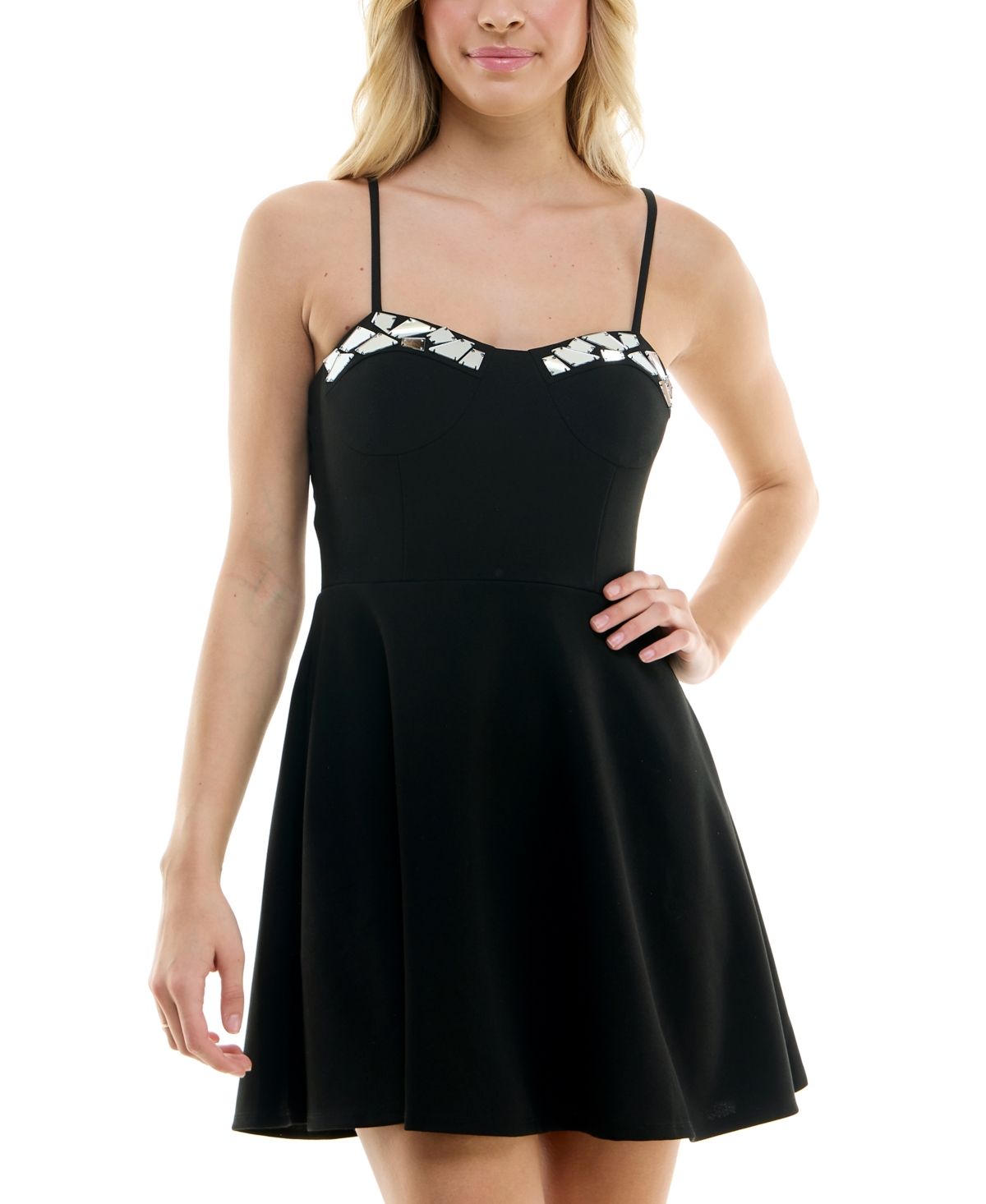 Speechless Women's Sz 4 Sleeveless Mirror-Trim A-Line Dress Black