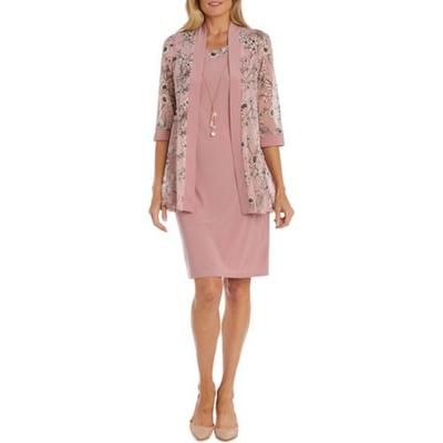 R & M Richards Women's Dress Sz 16 Sleeve Floral Prted Jacket Set Pink