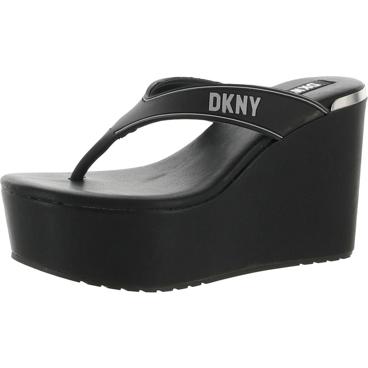 DKNY Women's Shoe Sz 10 (US Women's) TRA Thong Sandals Wedge Heels Black