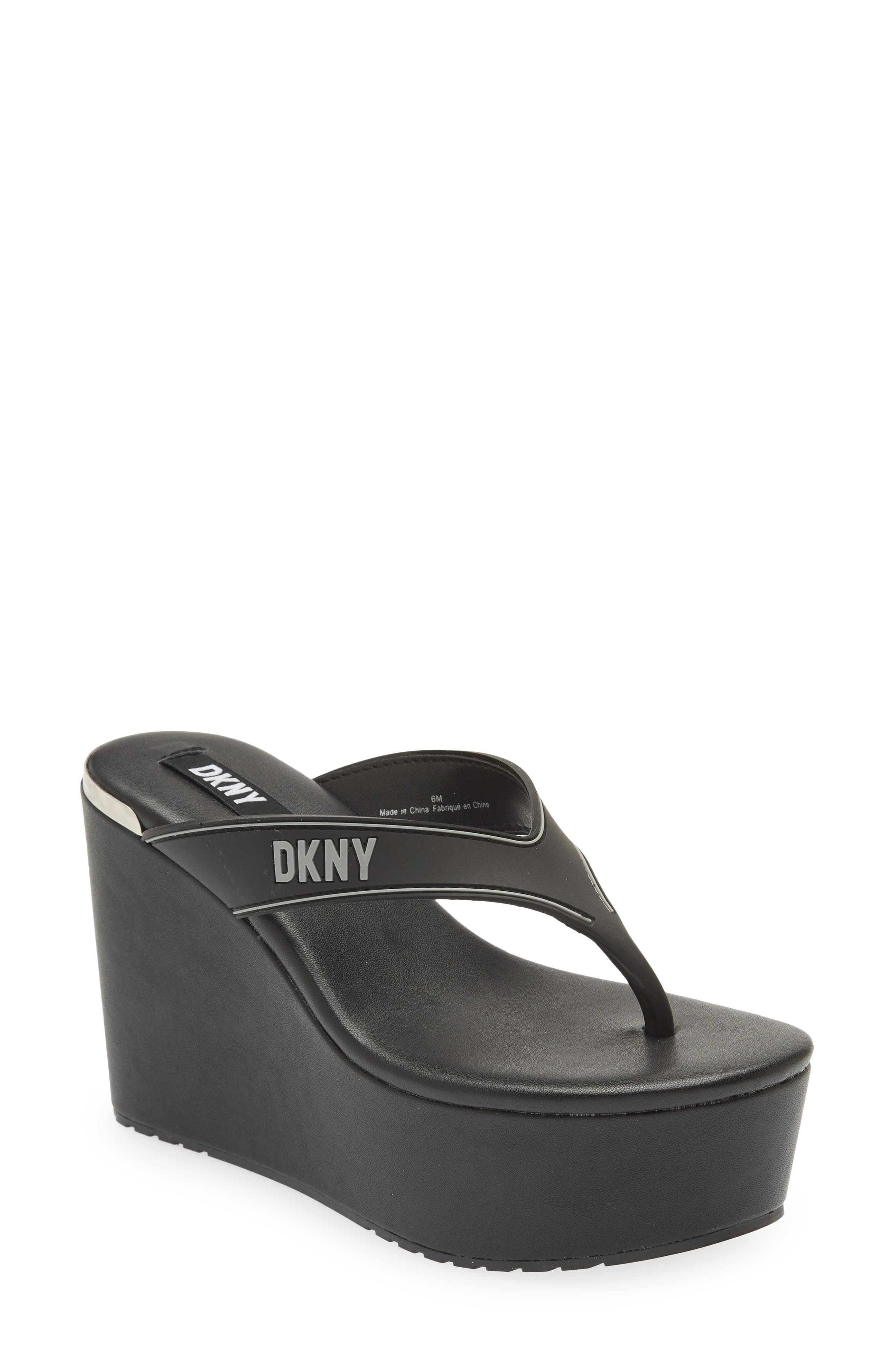 DKNY Women's Shoe Sz 9 (US Women's) TRA Thong Sandals Wedge Heels Black