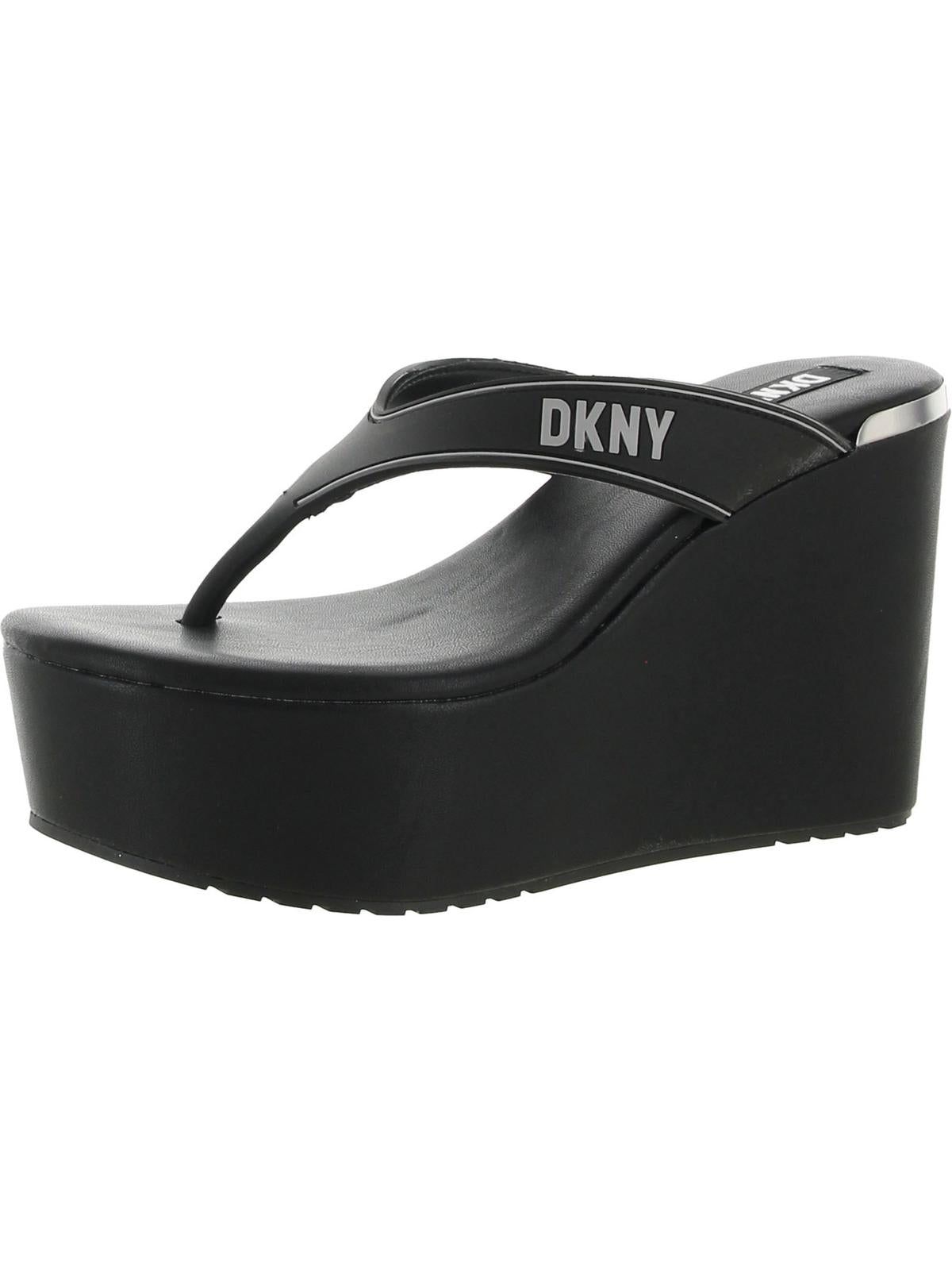 DKNY Women's Shoe Sz 8 (US Women's) TRA Thong Sandals Wedge Heels Black