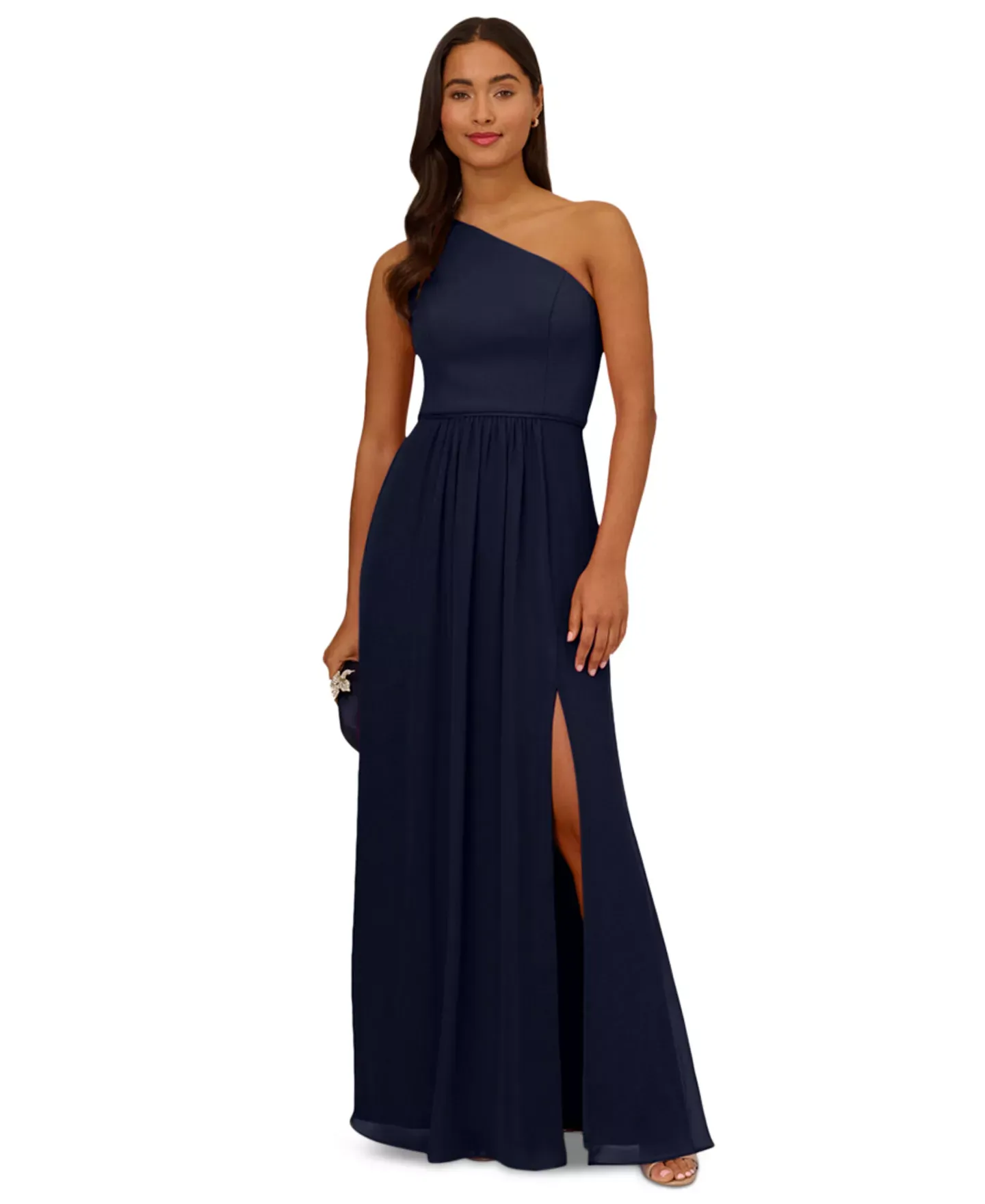 Adrianna Papell Women's Dress Sz One-Shoulder Chiffon Gown